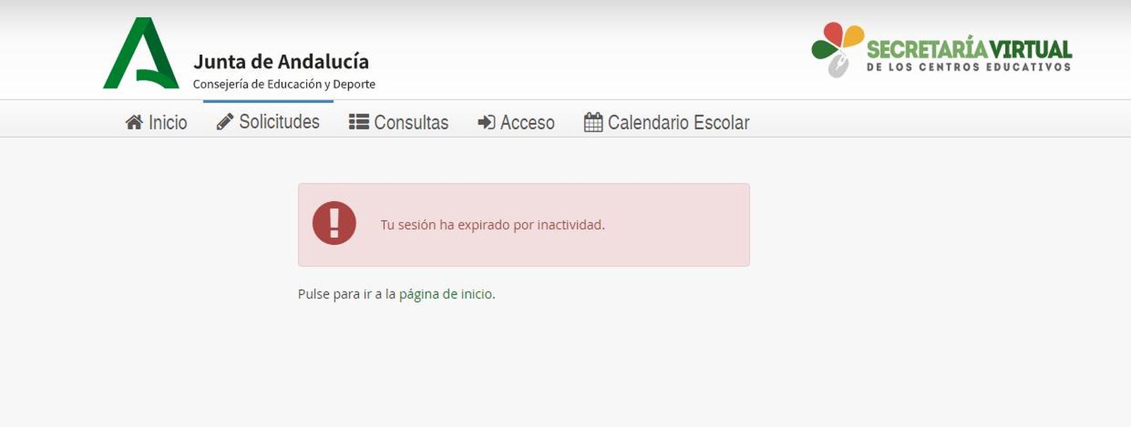 Pantallazo de la secretaría virtual de la Consejería de Educación.