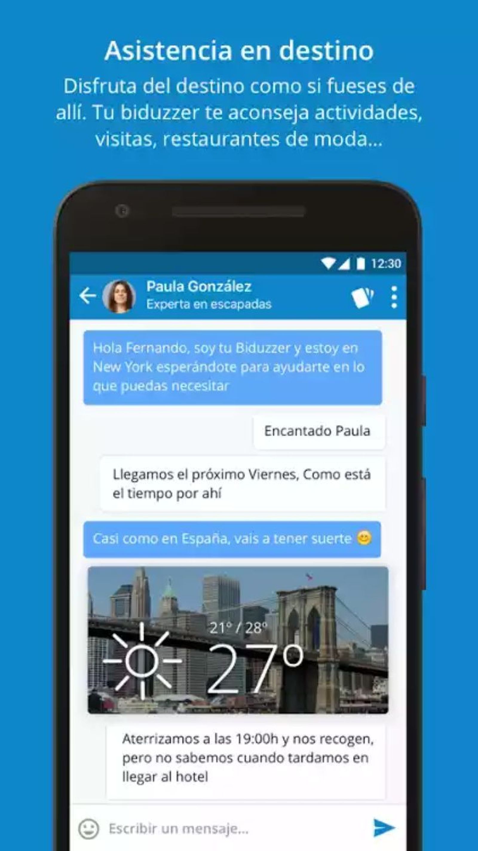 Conversación en Biduzz con uno de los agentes turísticos.