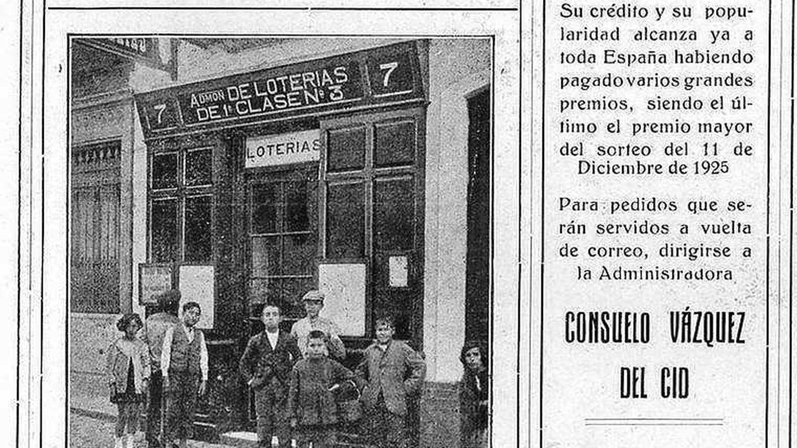 Anuncio de una antigua administración de loterías de Huelva, en 1926.