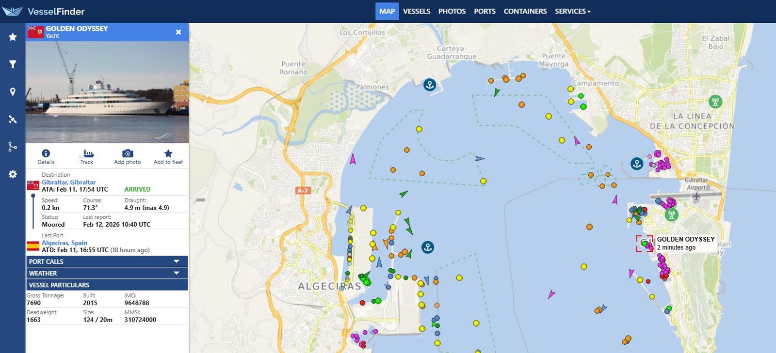 El superyate de 124 metros, construido por Lürssen y valorado en 150 millones, hizo escala en el Puerto de Algeciras para relevar a más de 70 tripulantes antes de continuar hacia Gibraltar.