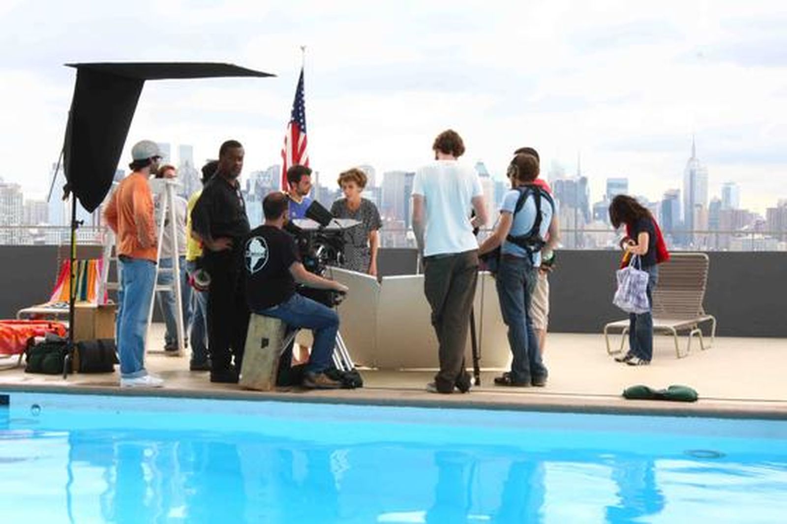 Imágenes del rodaje de 'Voltereta'en New Jersey, con vista al 'Skyline' de Manhattan. / J.D.