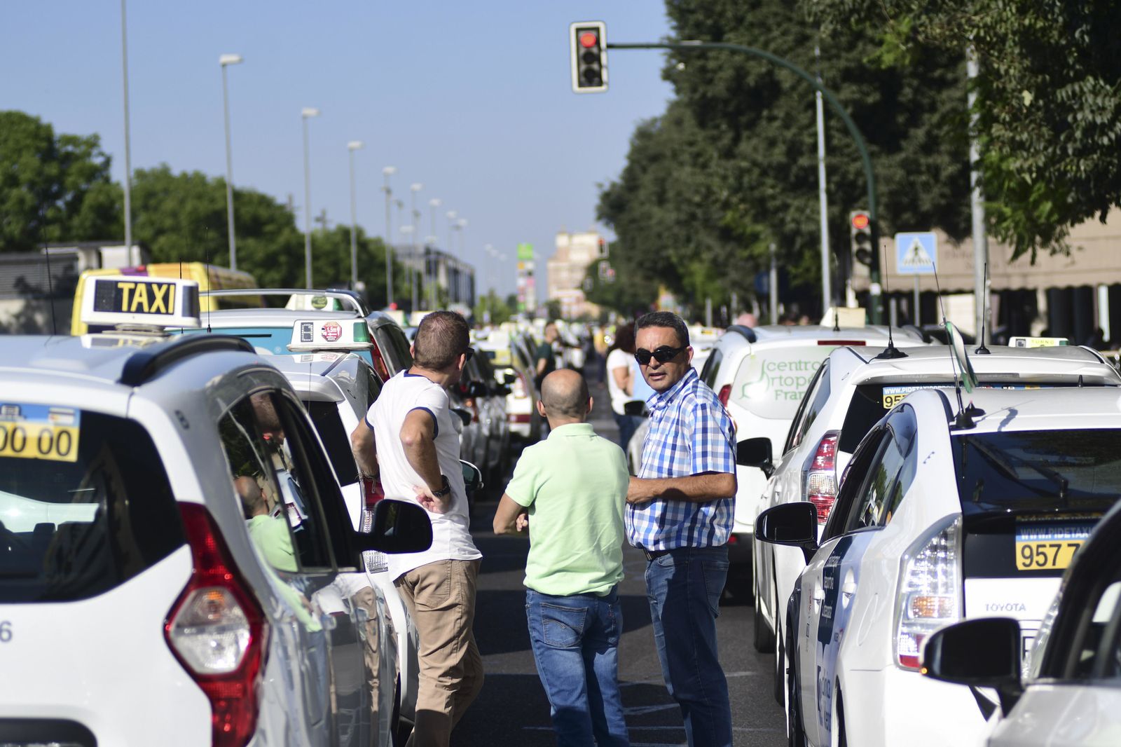 Un momento de la caravana de taxistas en Córdoba.