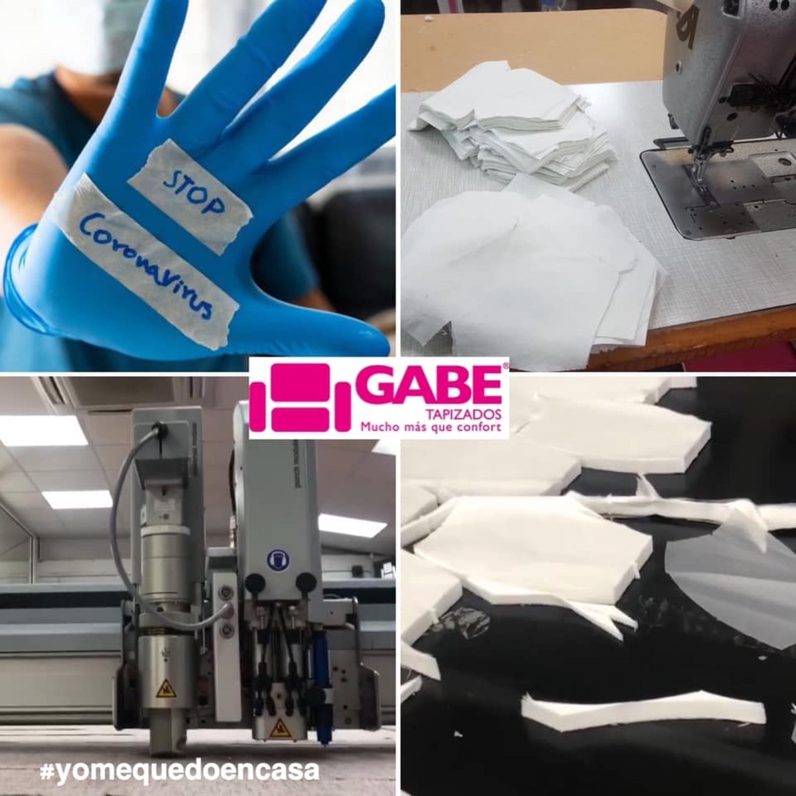 Momentos del proceso de fabricación de las mascarillas en Gabe Sofás.
