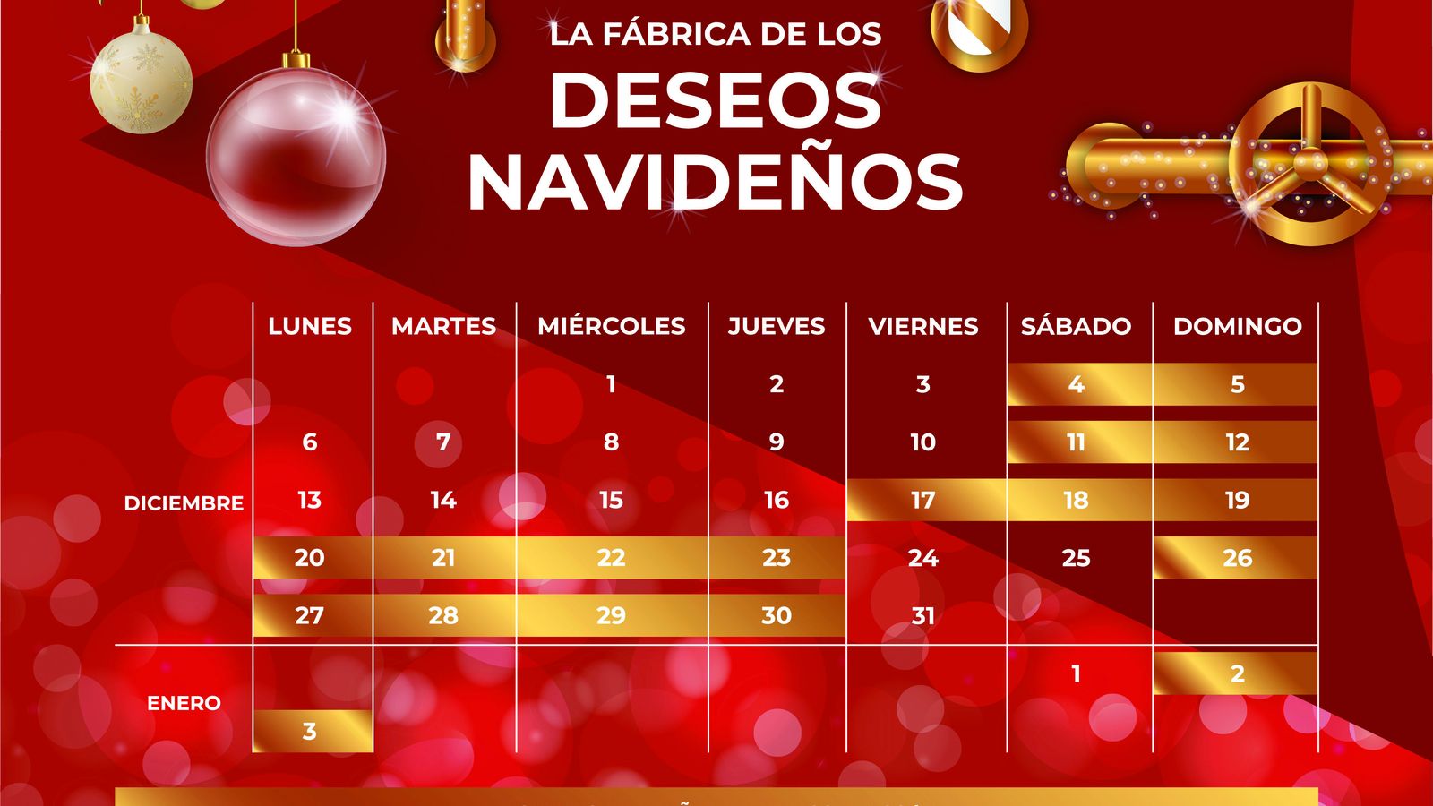 Calendario de 'La Fábrica de los Deseos Navideños' en Nervión Plaza