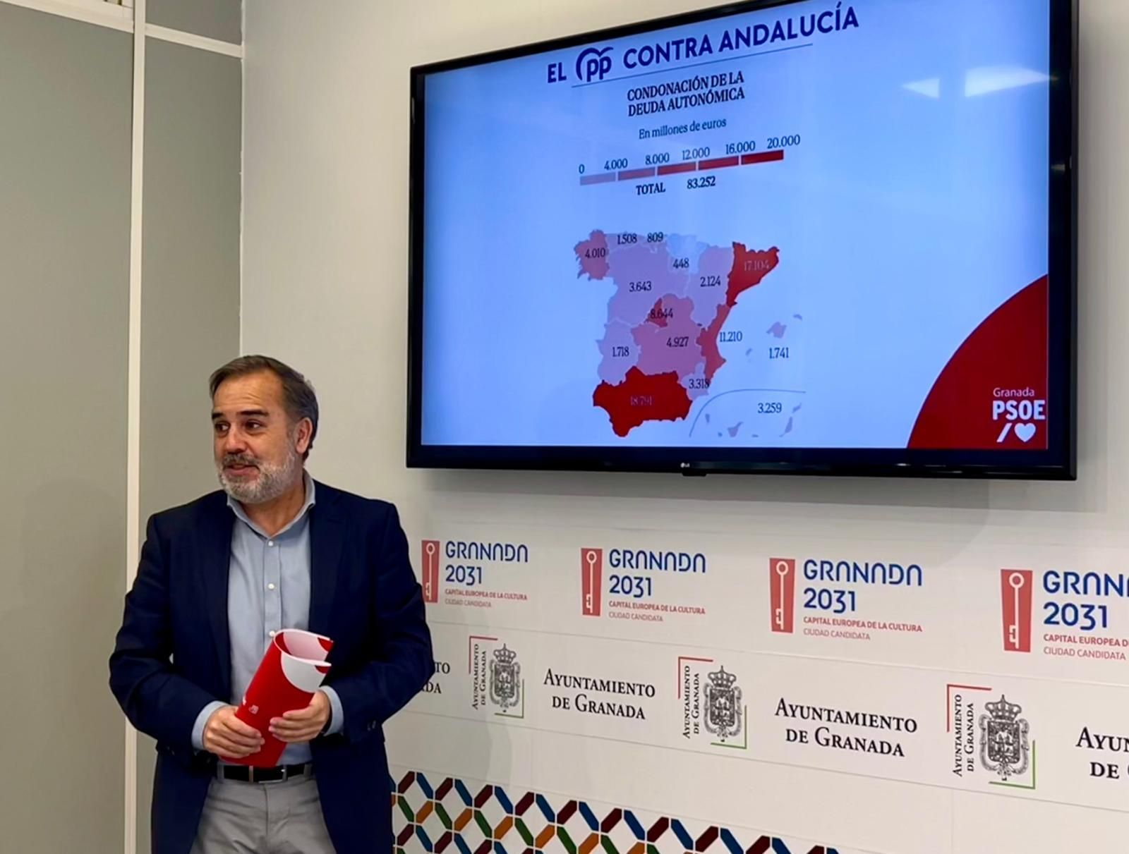 El concejal del PSOE de Granada, Jacobo Calvo, durante la rueda de prensa