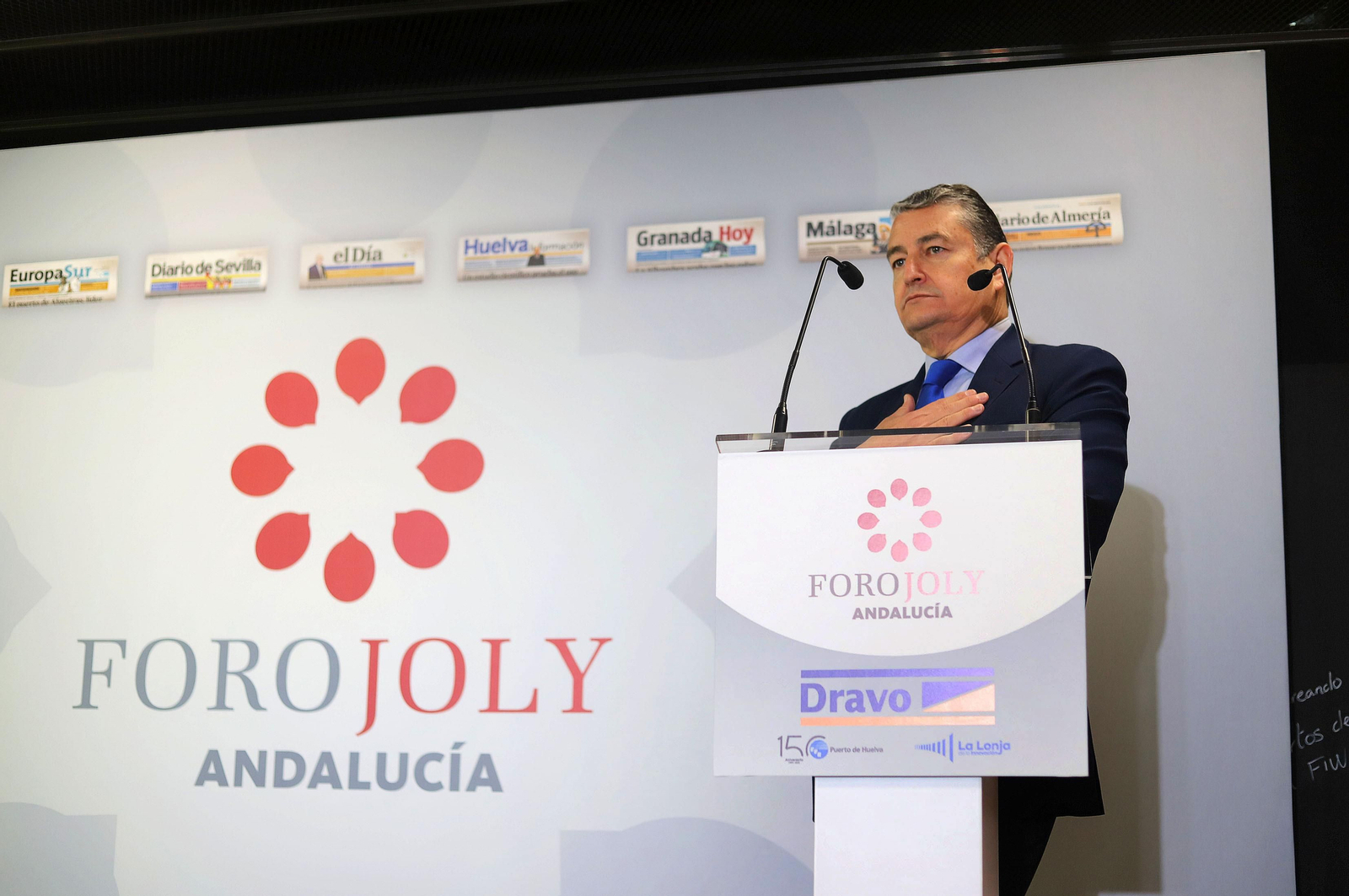 Imágenes del desayuno-coloquio con Antonio Sanz en el Foro Joly Andalucía celebrado en la Lonja de la Innovación del Puerto de Huelva