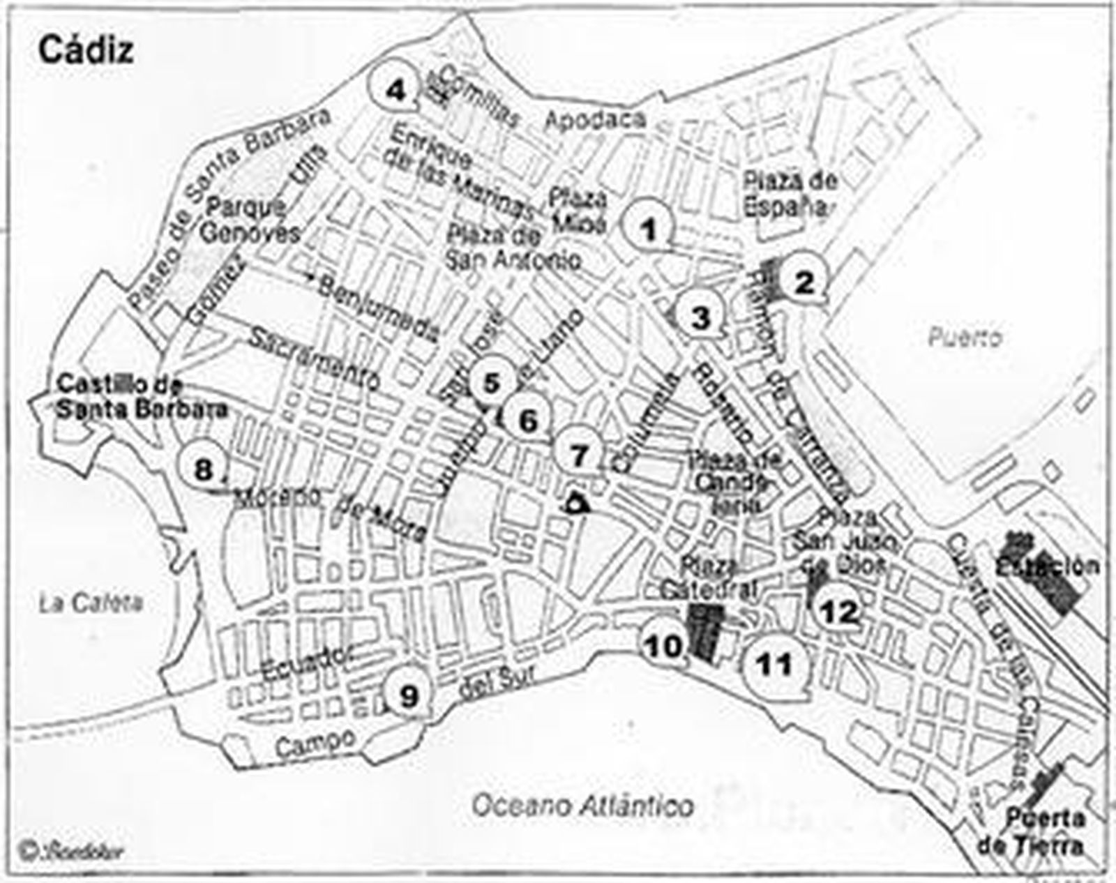 En el mapa, calles de Cádiz que cambiaron de nombre hace mucho.