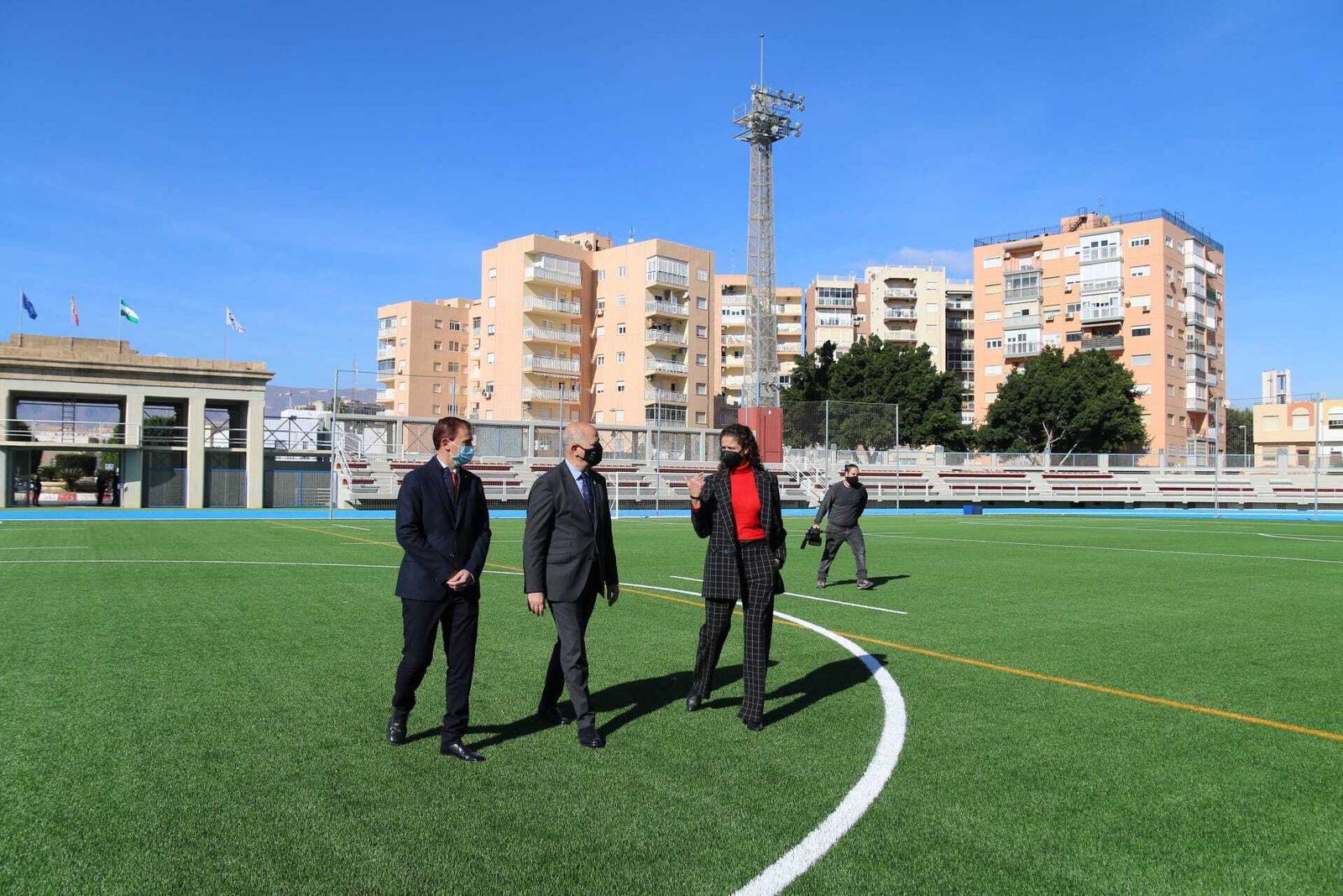El consejero de Deportes, Javier Imbroda, en la inauguración de la remodelación del Estadio Emilio Campra