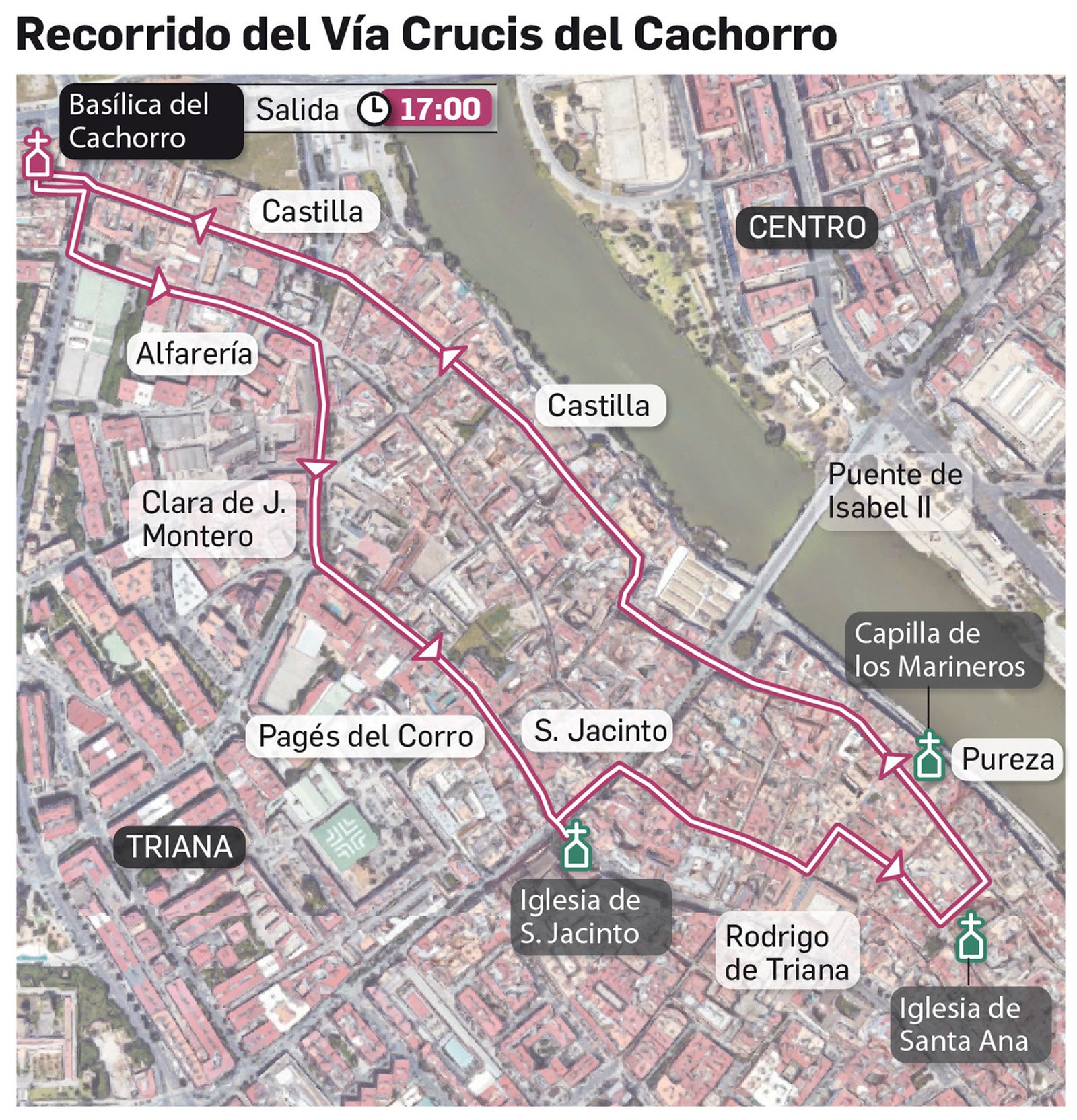 Recorrido del vía crucis del Cristo del Cachorro por Triana.