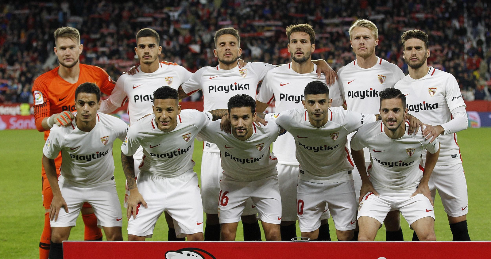Formación del Sevilla, cuyo máximo goleador en la Liga es Andre Silva.