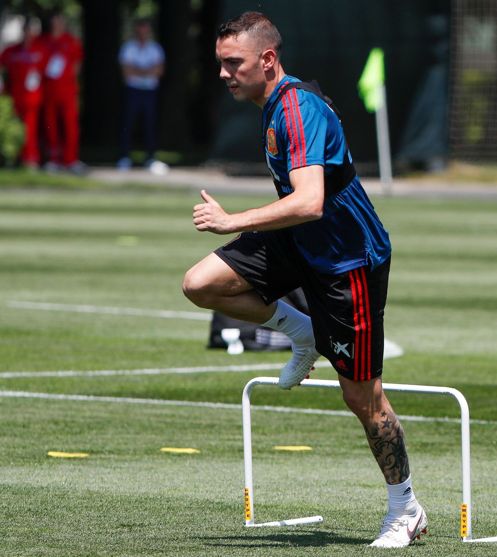 Iago Aspas, durante el entrenamiento de la selección española en Krasnodar ayer domingo.