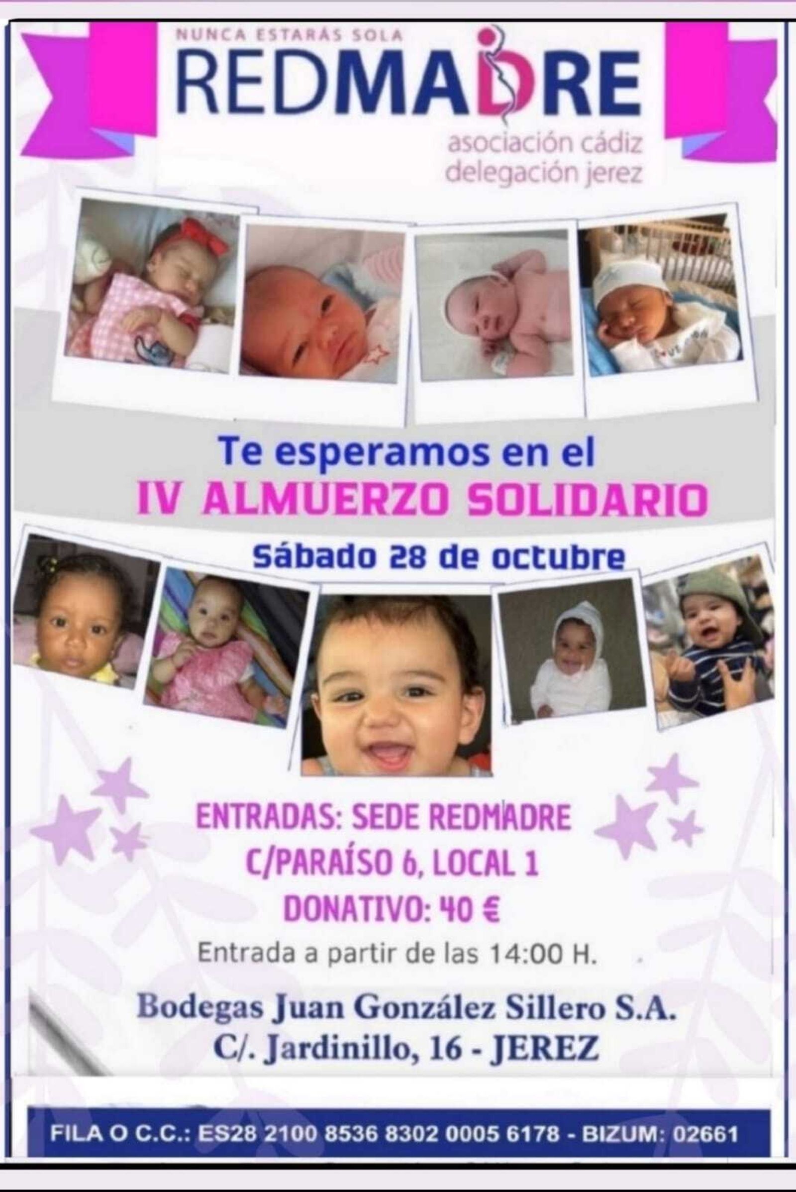 Cartel del almuerzo solidario de Red Madre en Jerez.