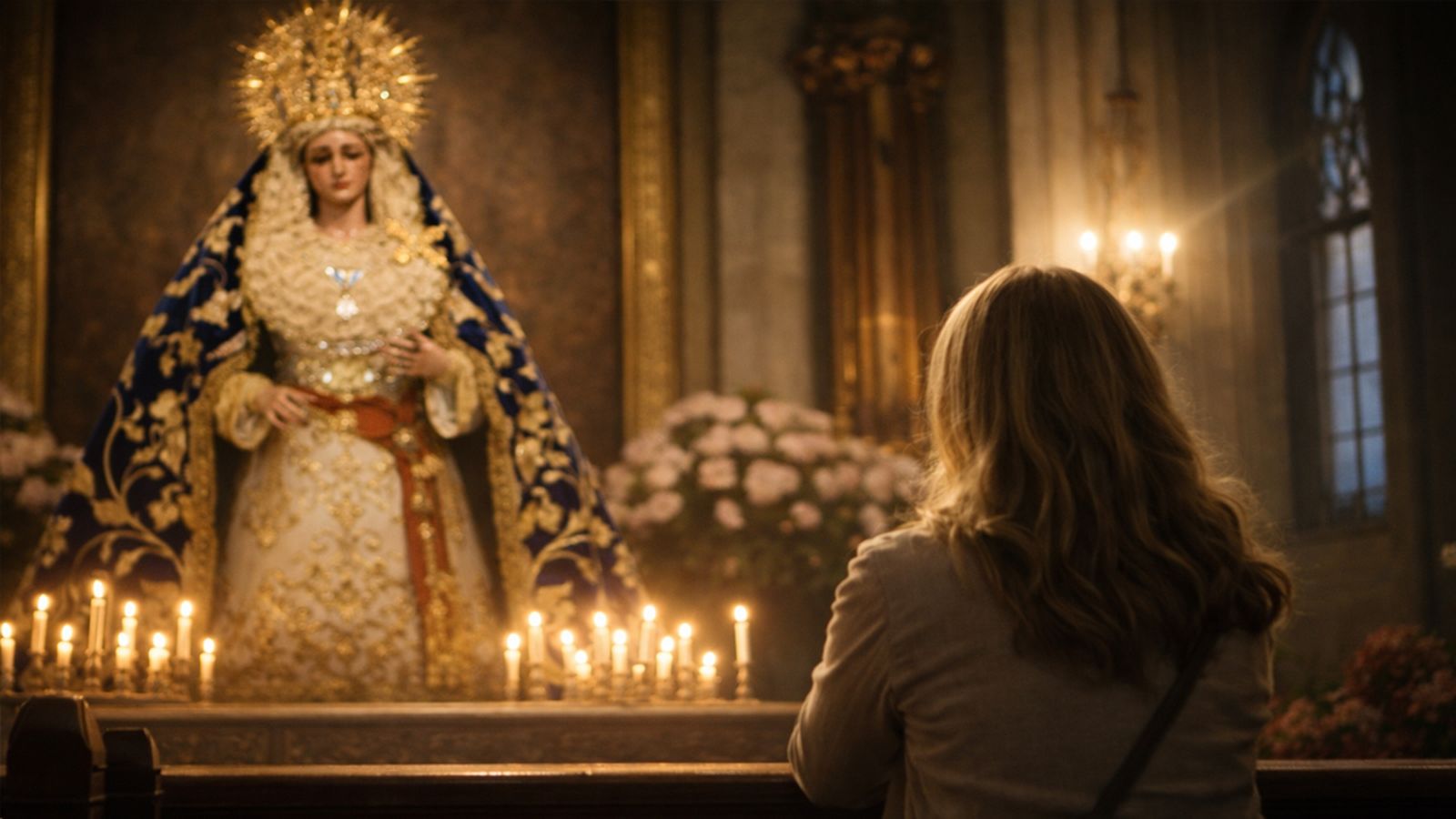Virgen de la Victoria, junto a una mujer.