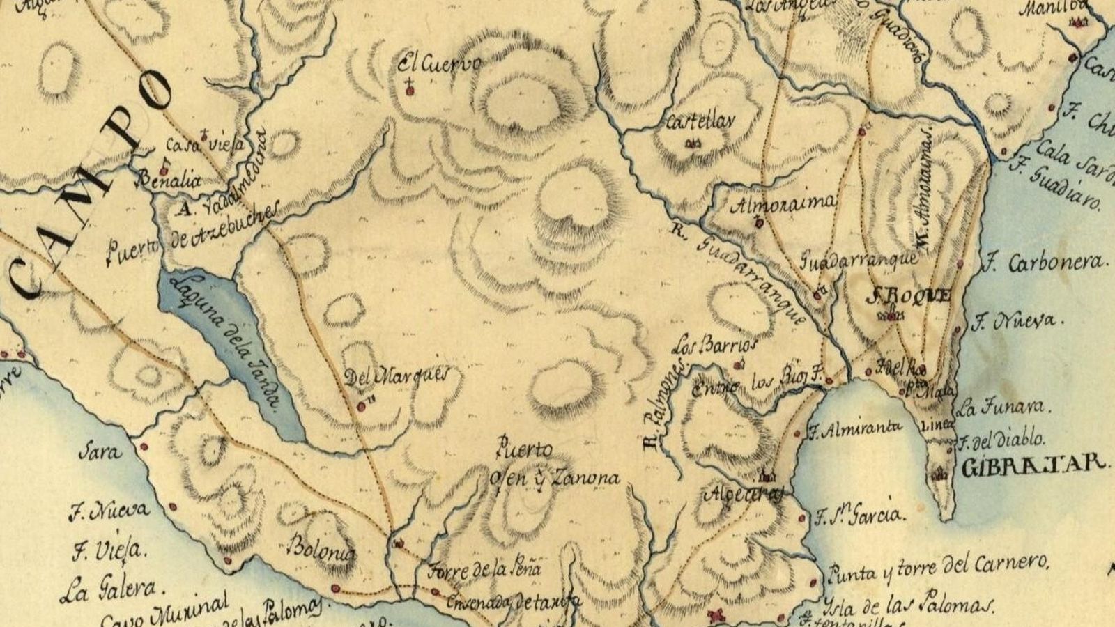 Detalle de plano del Campo de Gibraltar a comienzos del siglo XIX.