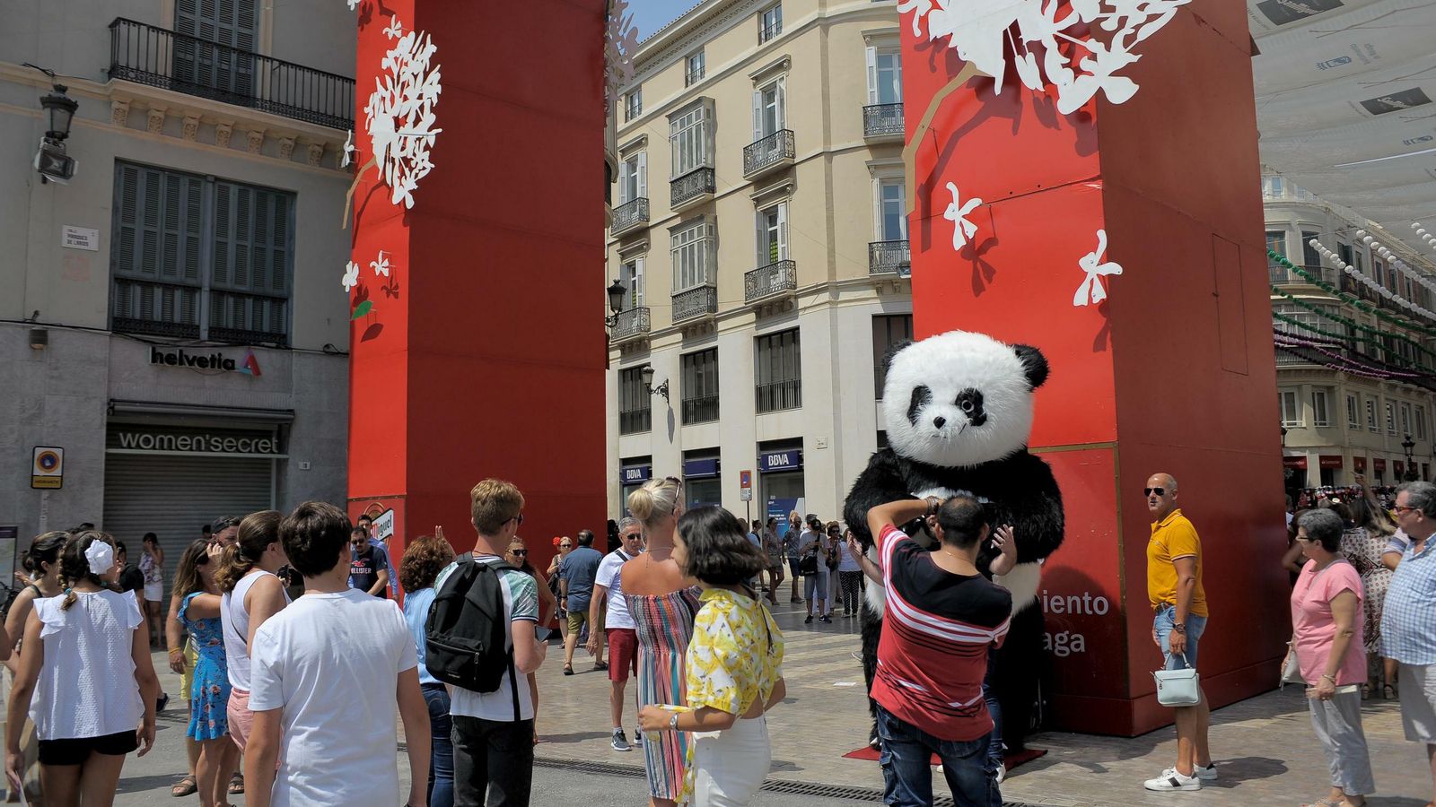 El oso panda de la portada de la calle Larios ya es todo un emblema.