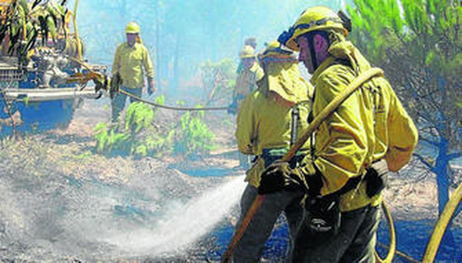 Efectivos del Infoca durante la extinción de un siniestro.