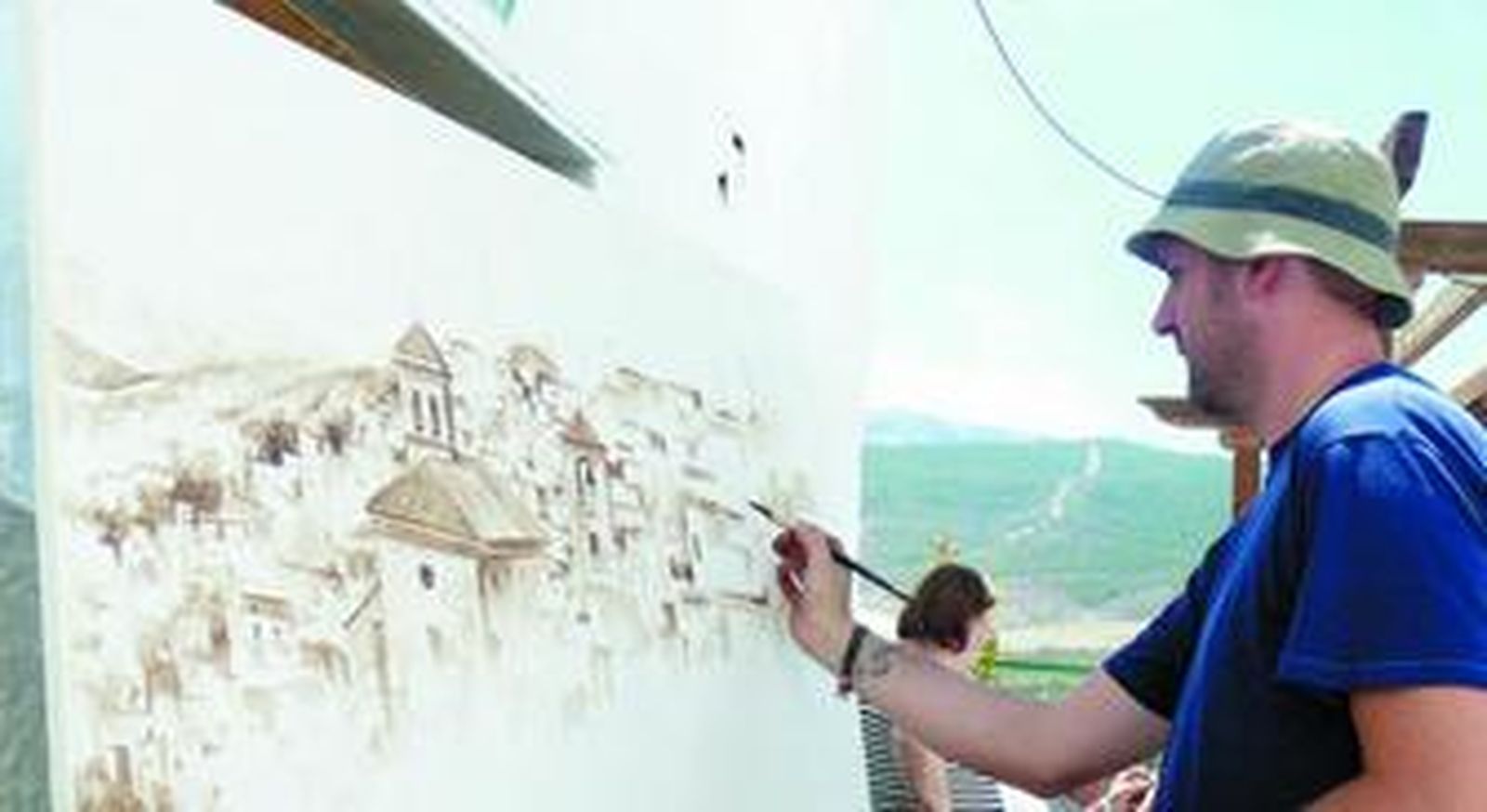 El murciano, Antonio García, utilizó la técnina llamada Nogalina para estampar una vista de Fiñana.