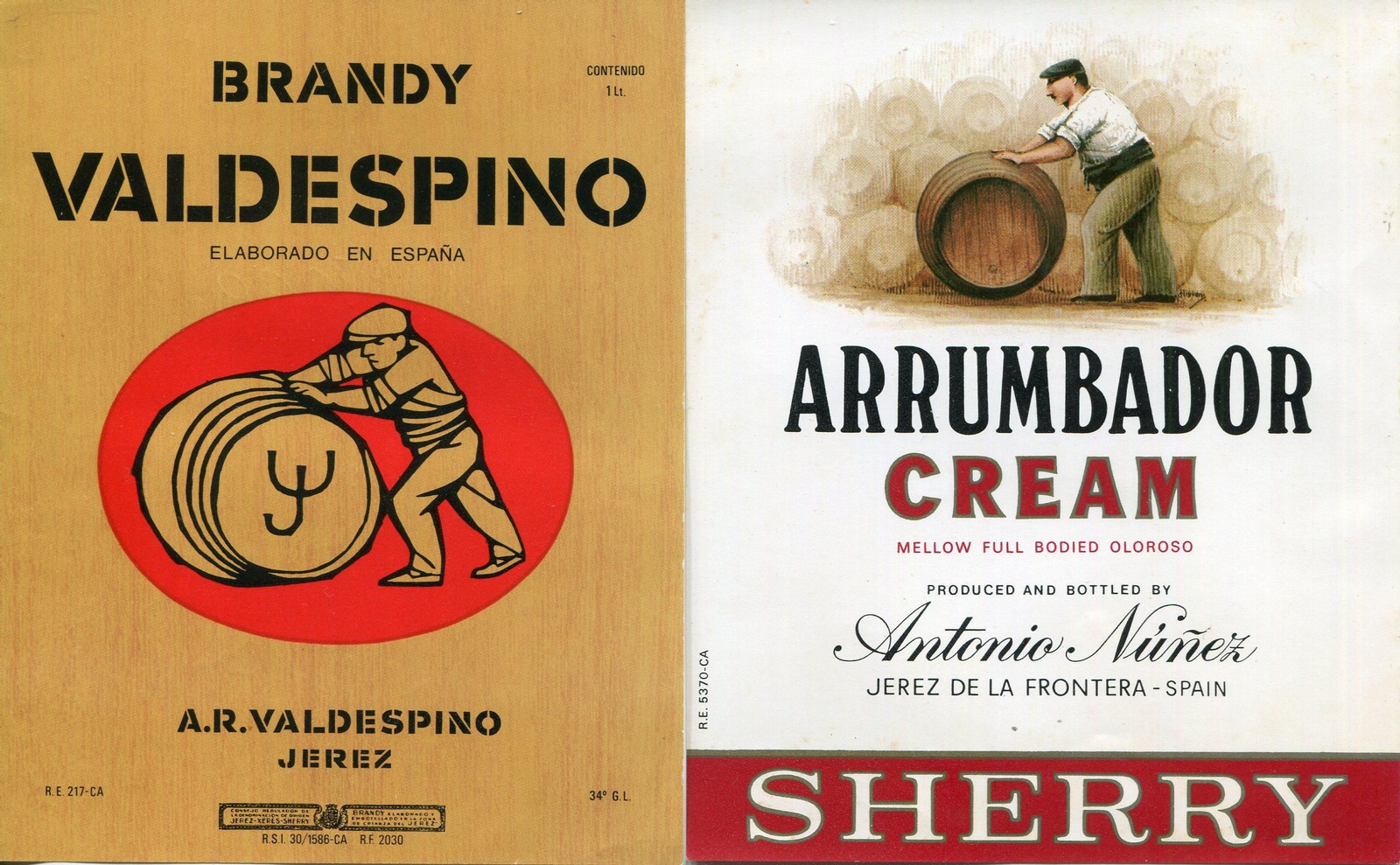 Etiquetas creadas por Manuel Valle (Valdespino), y Antonio Higuero (Arrumbador).