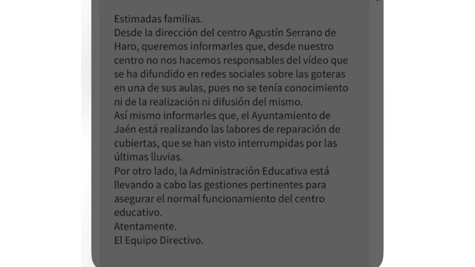 Comunicado emitido por el centro educativo.