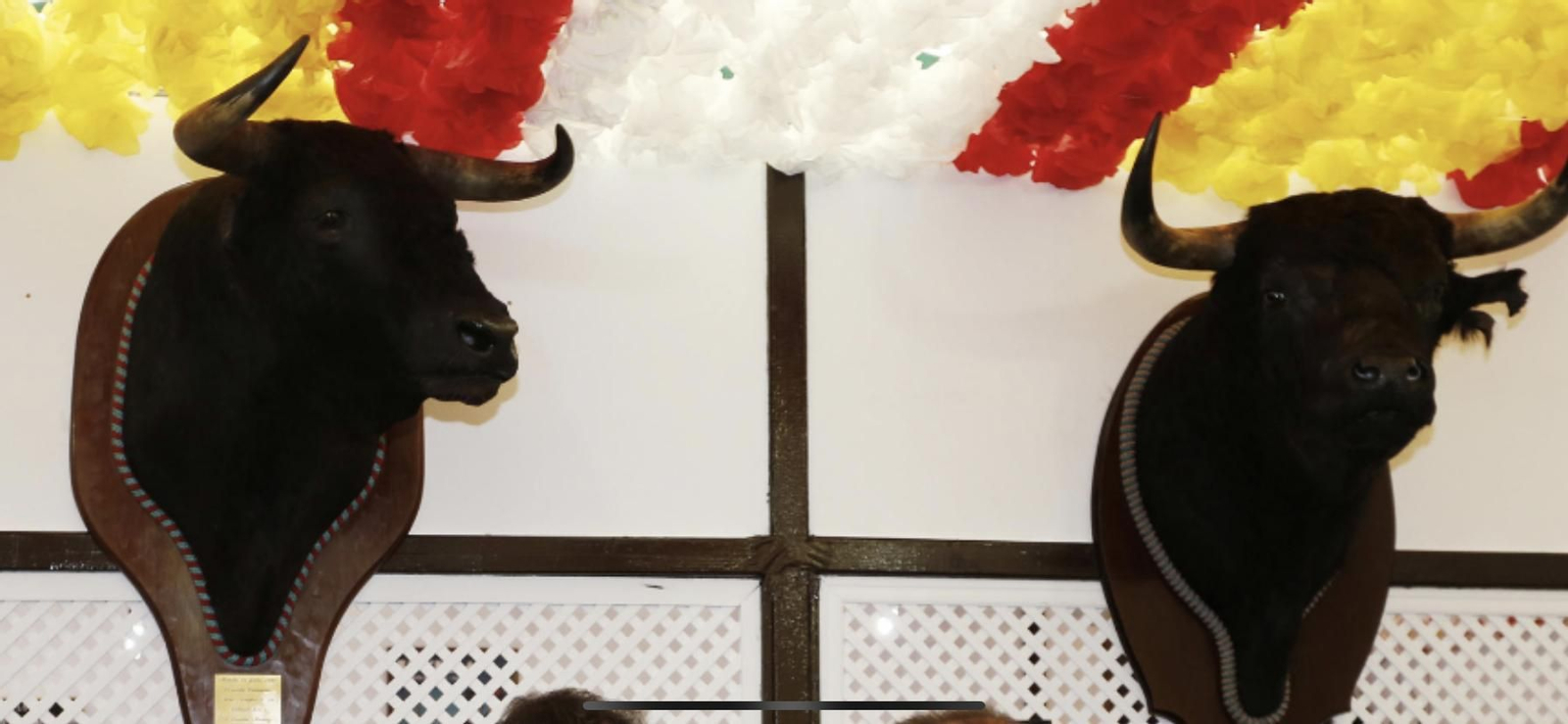 Cabezas de toros en una caseta de Feria.