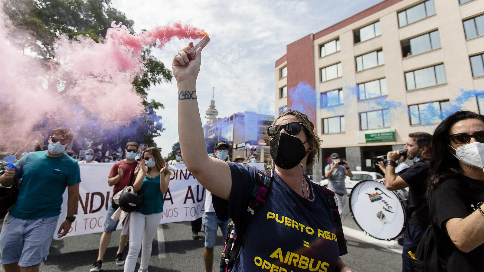 Manifestación contra el cierre de Airbus en Cádiz.