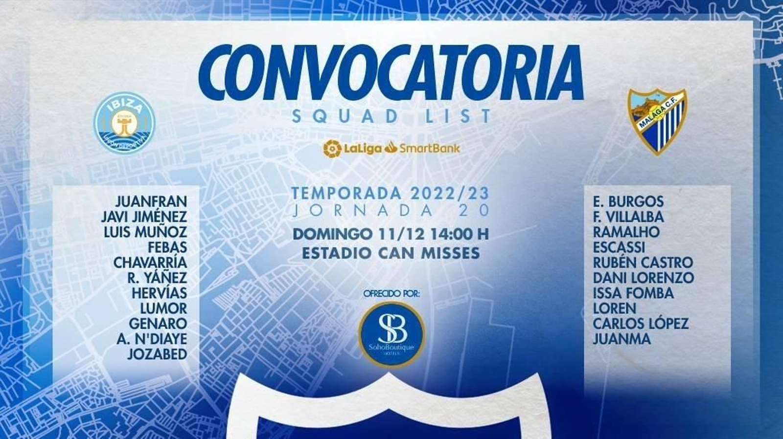 La lista de convocados del Málaga CF para viajar a Ibiza, con muchas bajas. La lista de convocados del Málaga CF para viajar a Ibiza, con muchas bajas.
