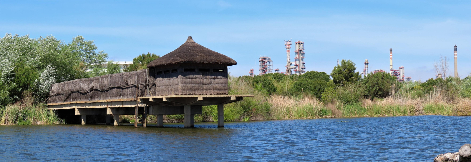 Laguna Primera de Palos.En primer plano, un observatorio de aves.