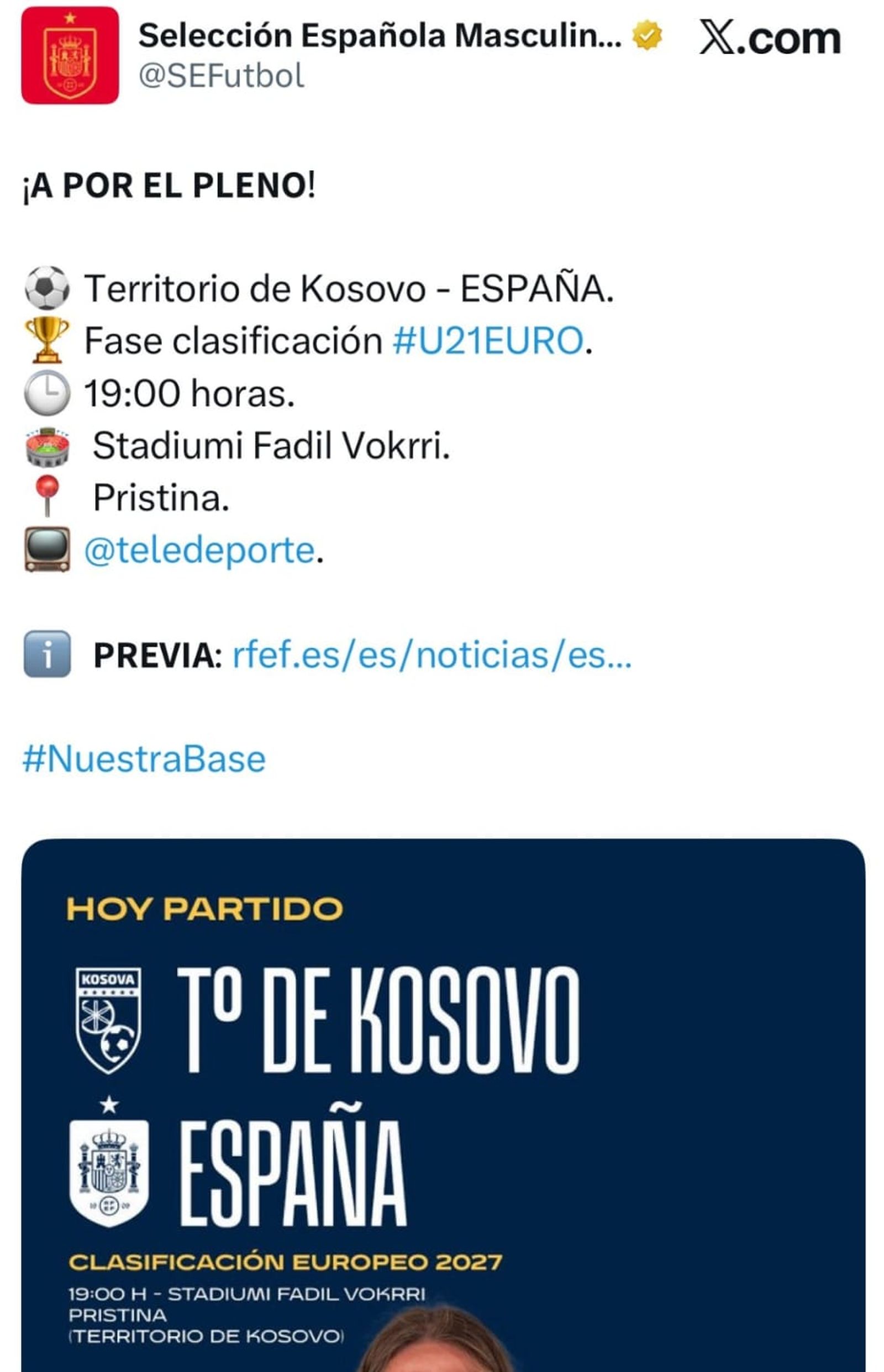 Mensaje original de la cuenta de X de la Selección Española, corregido posteriormente.