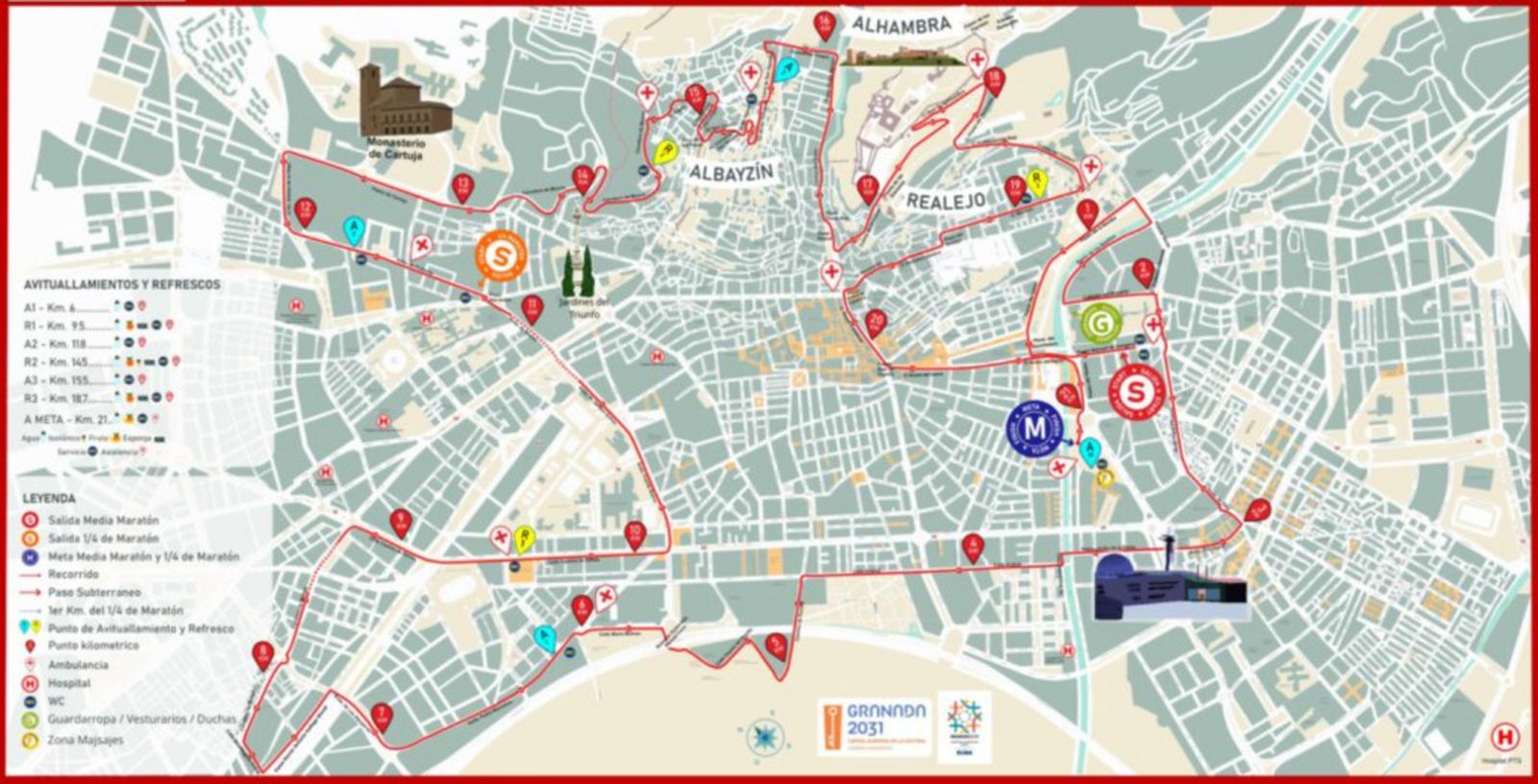 Trazado de la 42 edición de la Media Maratón Ciudad de Granada.