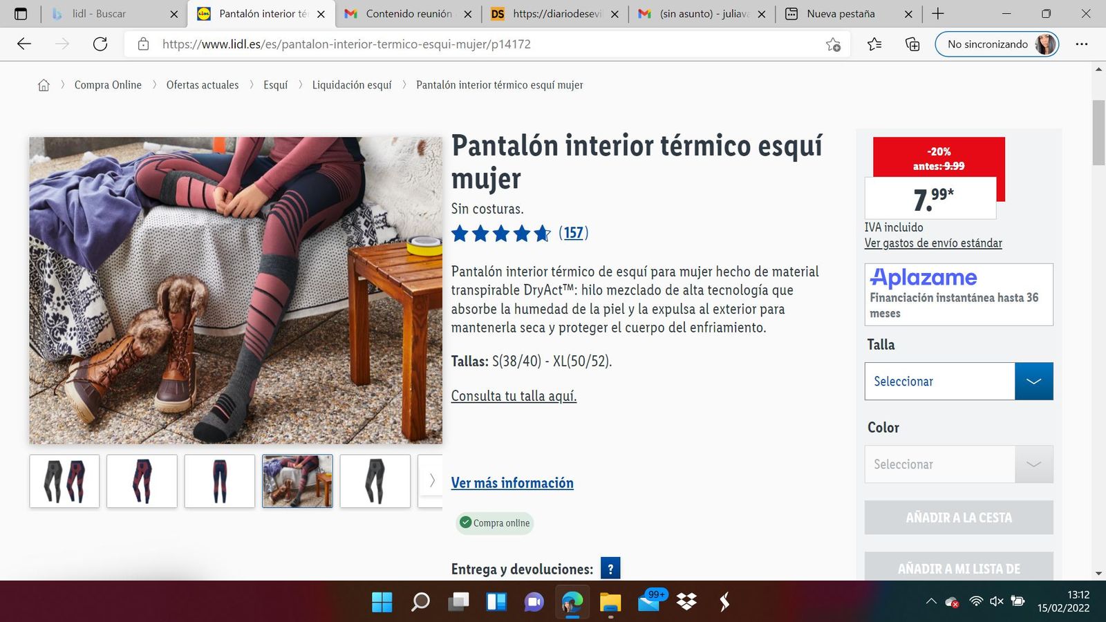 Pantalón interior térmico