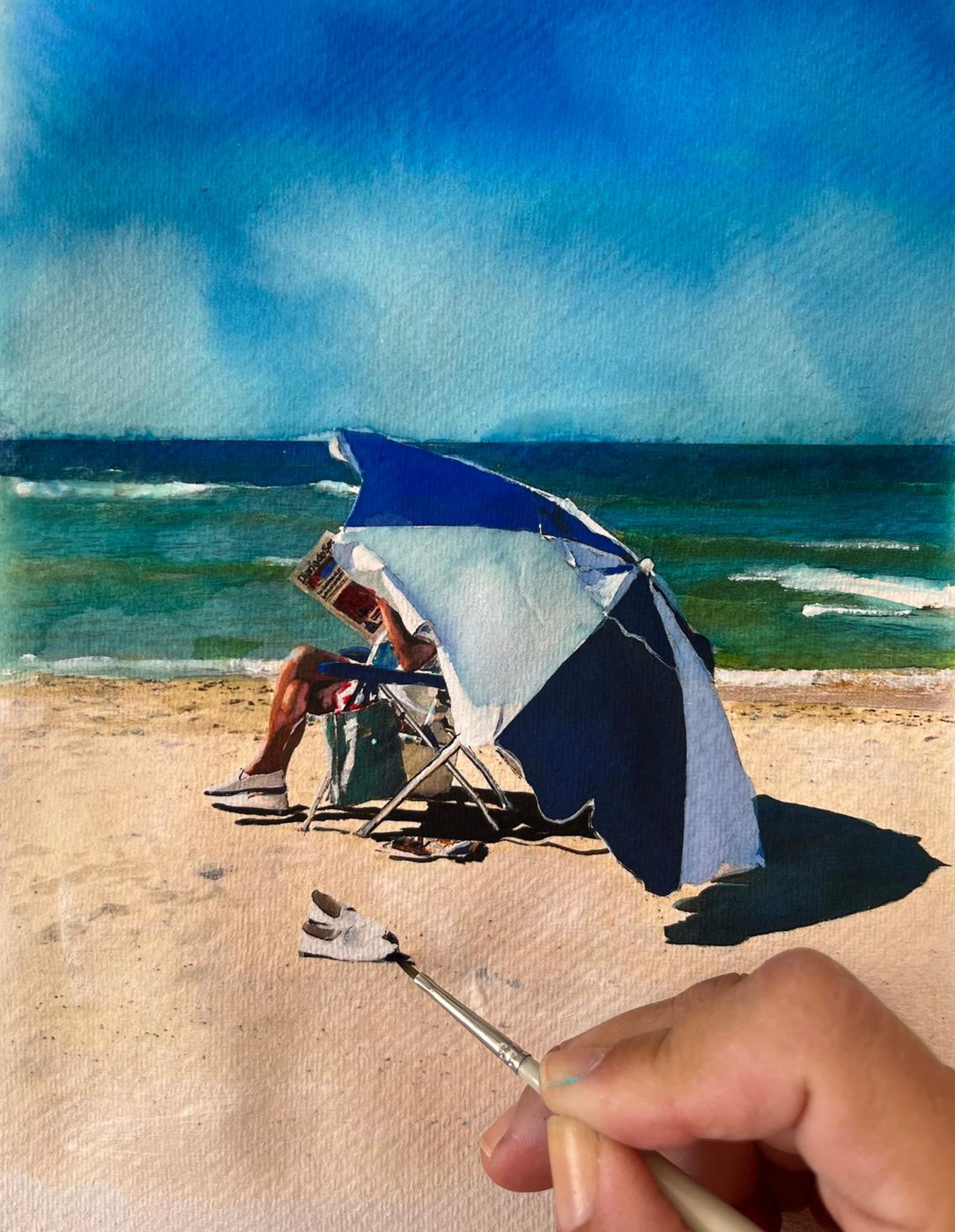 La autora retocando una de las obras