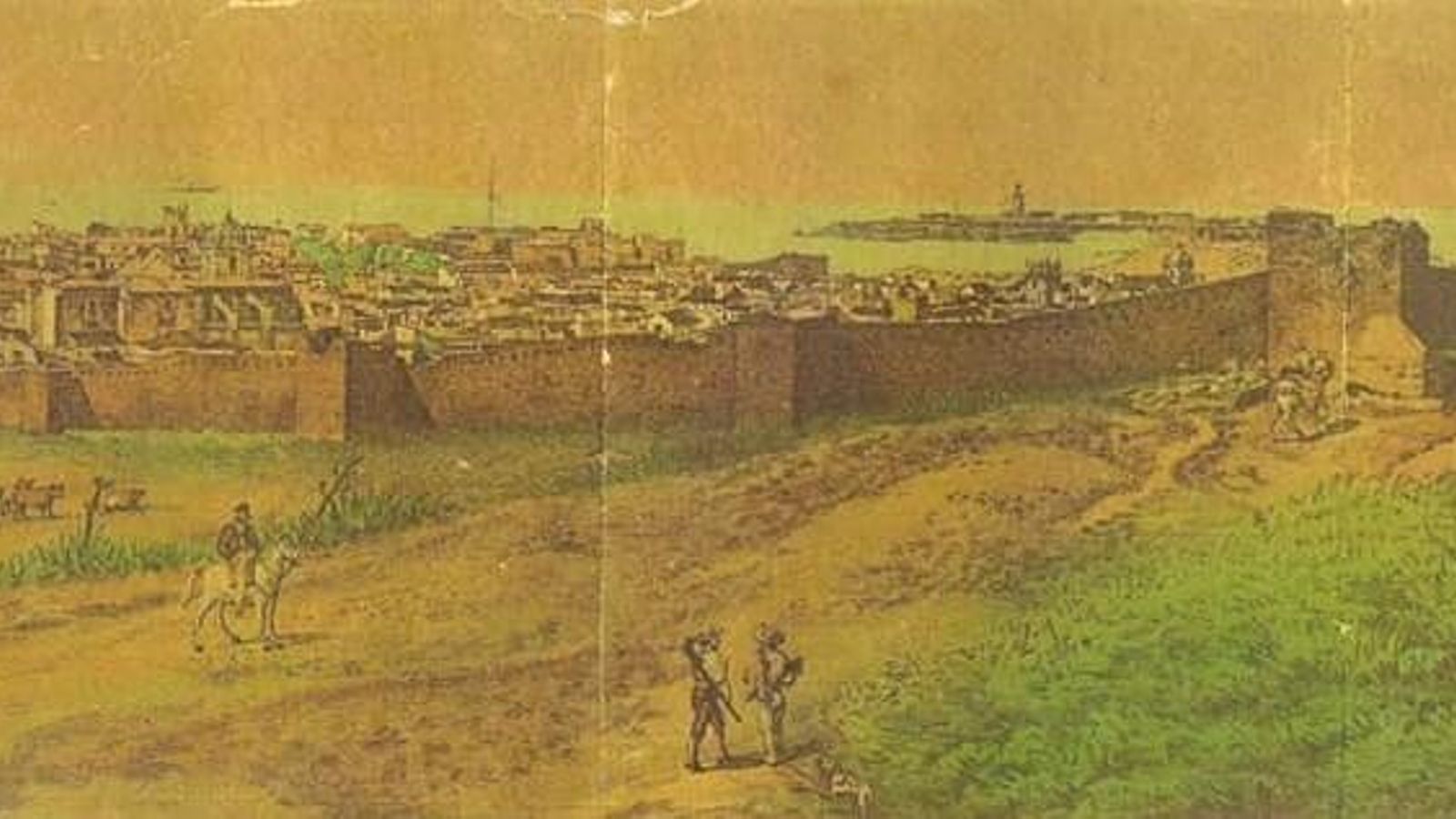 Panorámica antigua de Tarifa desde el camino de Algeciras.