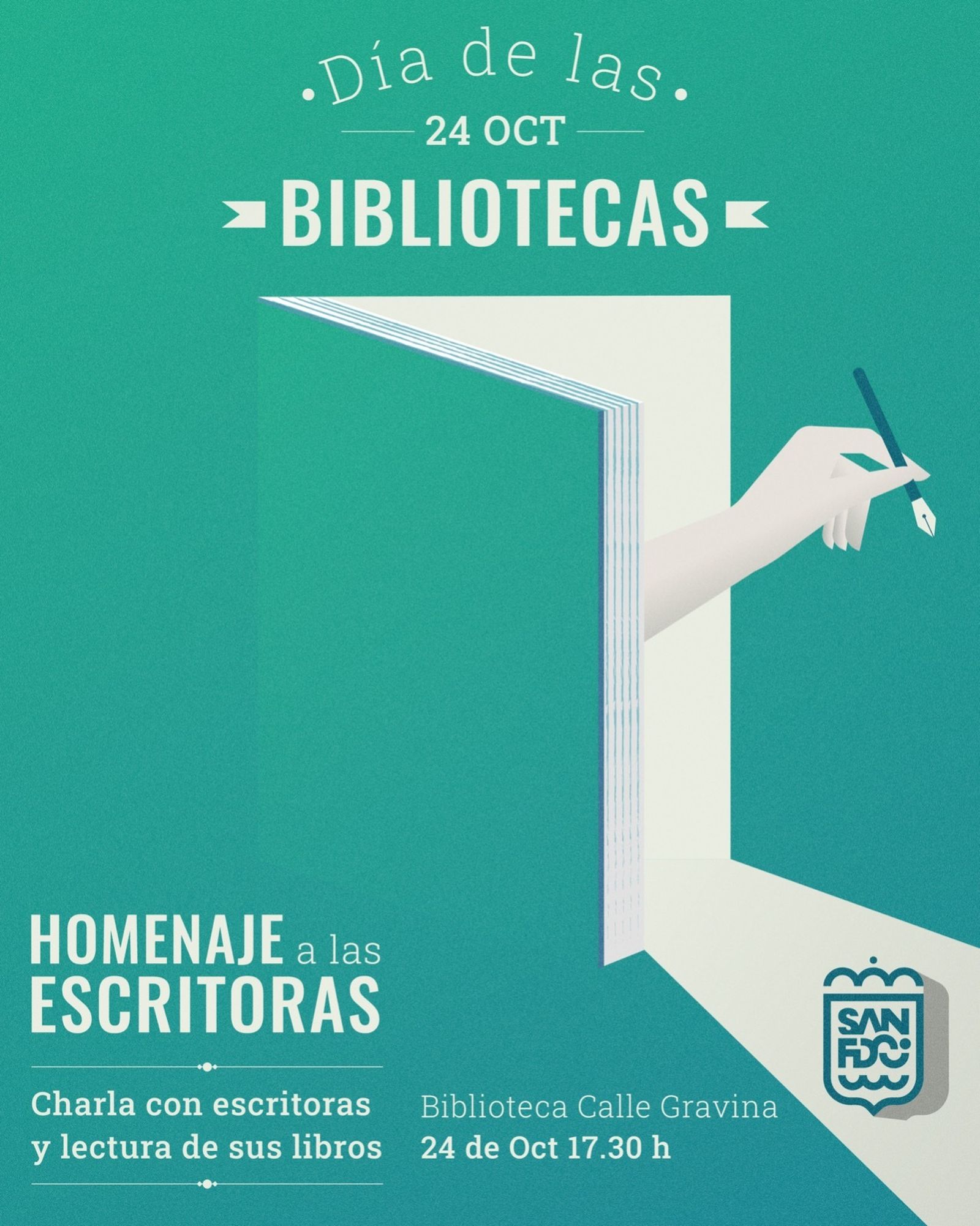 Cartel del Día de las Bibliotecas en San Fernando.