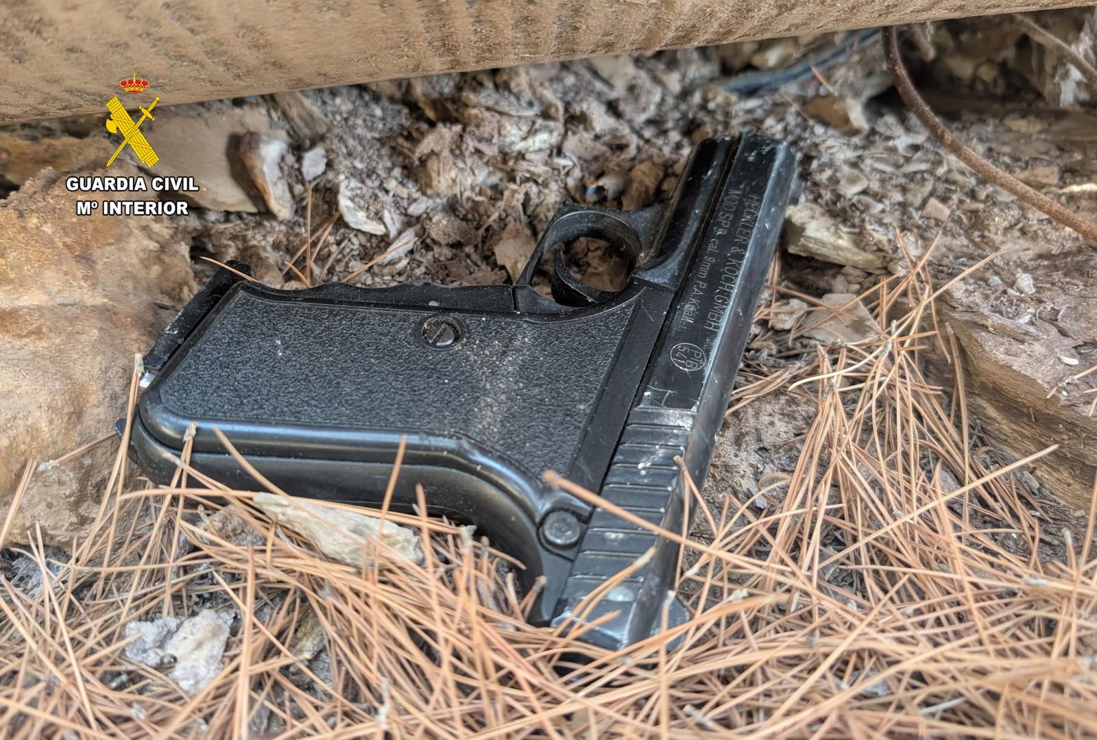 Pistola que el ladrón arrojó durante su huida, antes de ser detenido.