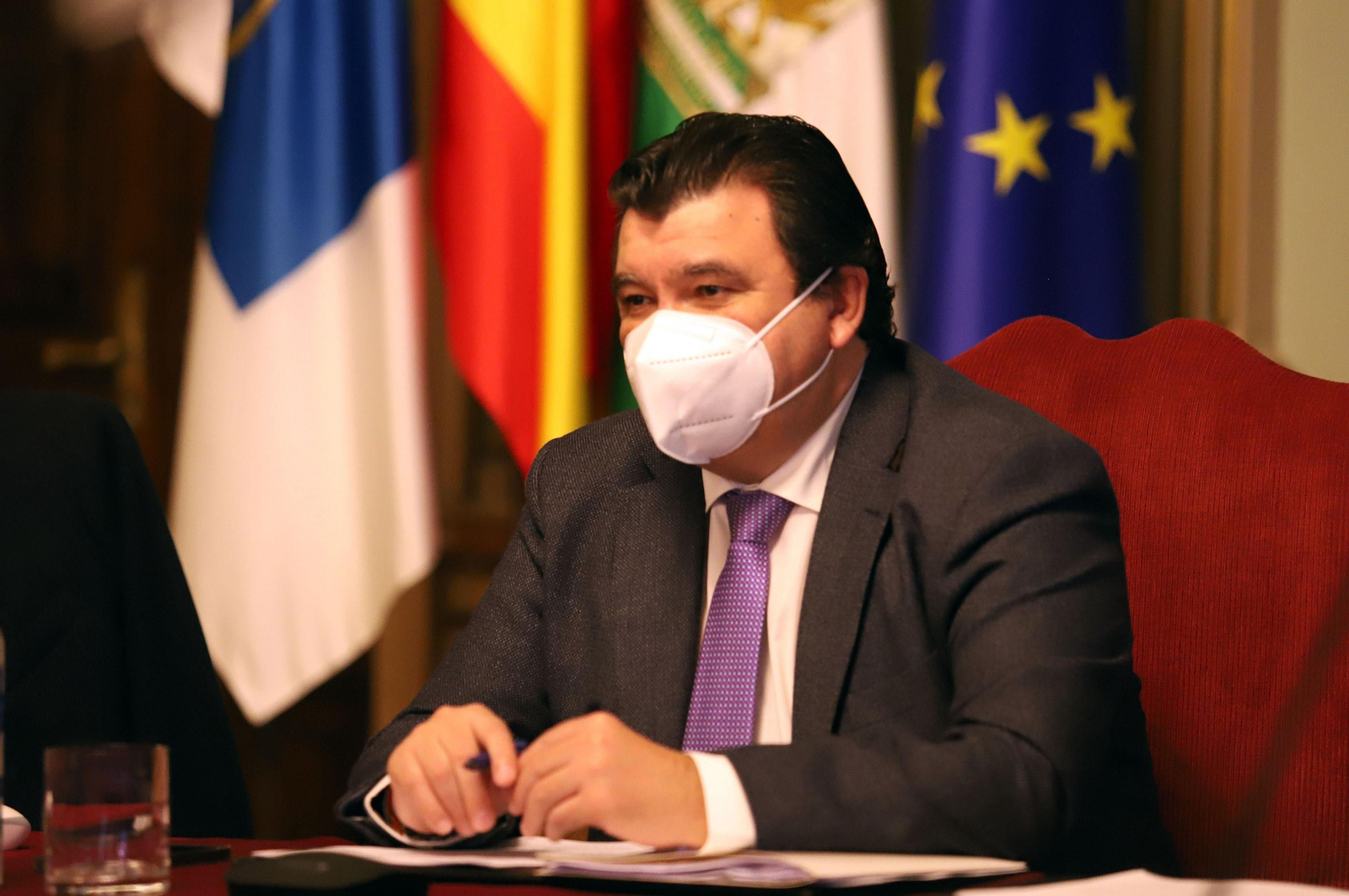 Imágenes del pleno del Ayuntamiento de Huelva celebrado de manera virtual