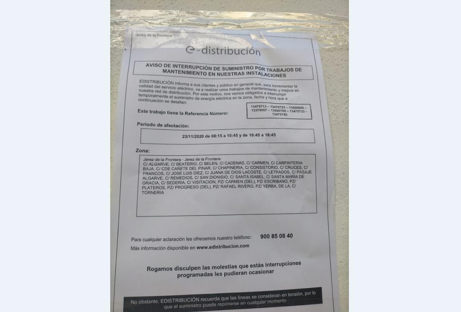 Aviso del nuevo corte de luz en el centro programado para el lunes.