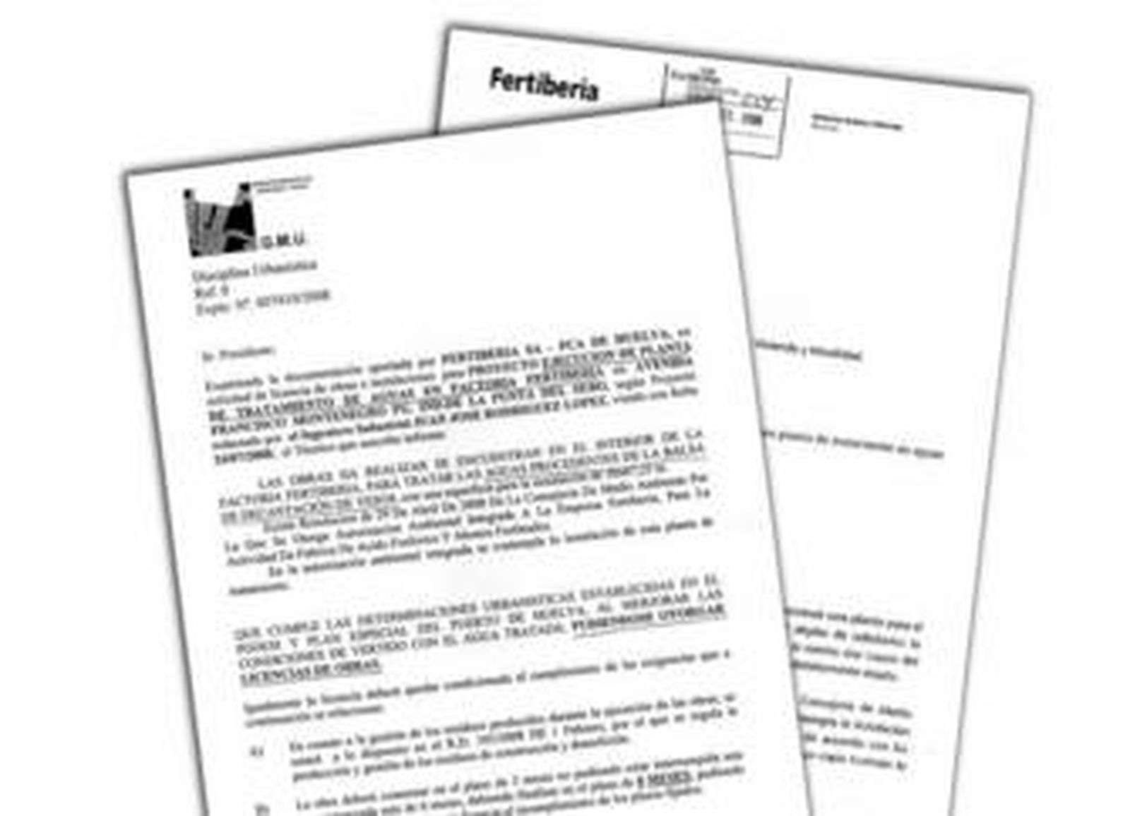 Informe favorable del departamento de Disciplina Urbanística y solicitud de Fertiberia.