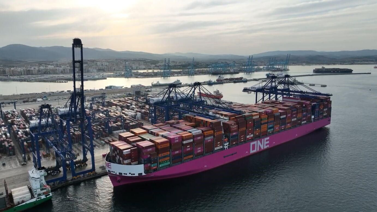 Escala de un buque en la terminal de TTI Algeciras, con APM al fondo