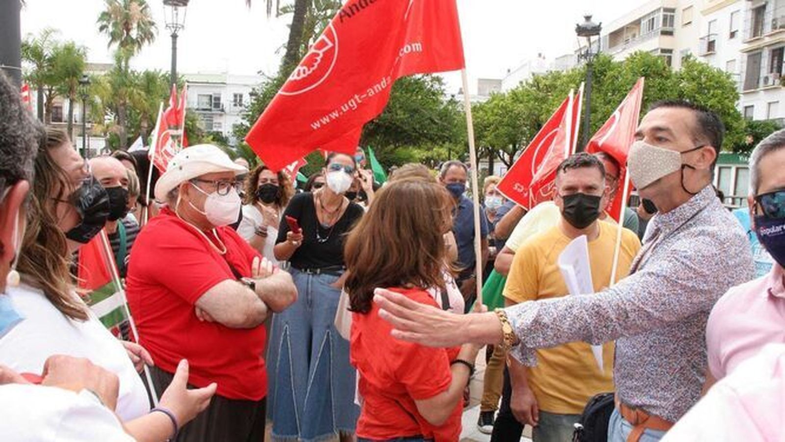El concejal David Calleja, en la manifestación de protesta contra la Zona de Gran Afluencia Turística convocada por los sindicatos en el mes de junio.