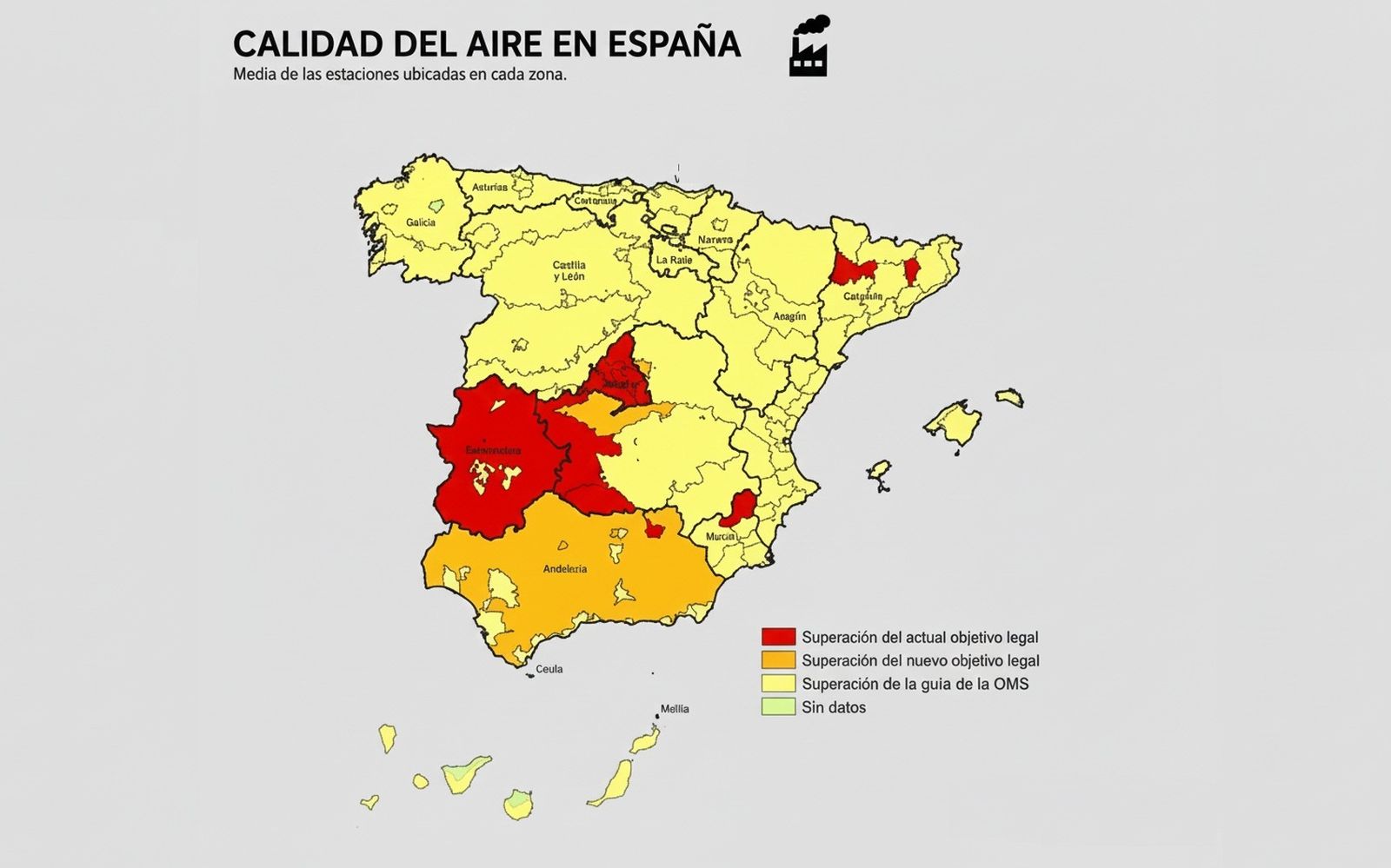 Calidad del aire en España por contaminación de niveles de ozono.
