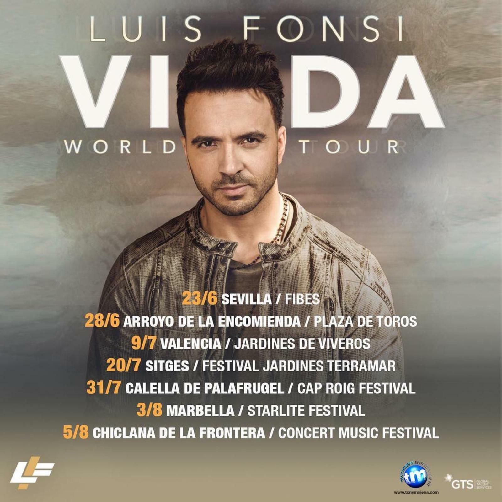 Cartel anunciador de la gira 2019 de Luis Fonsi