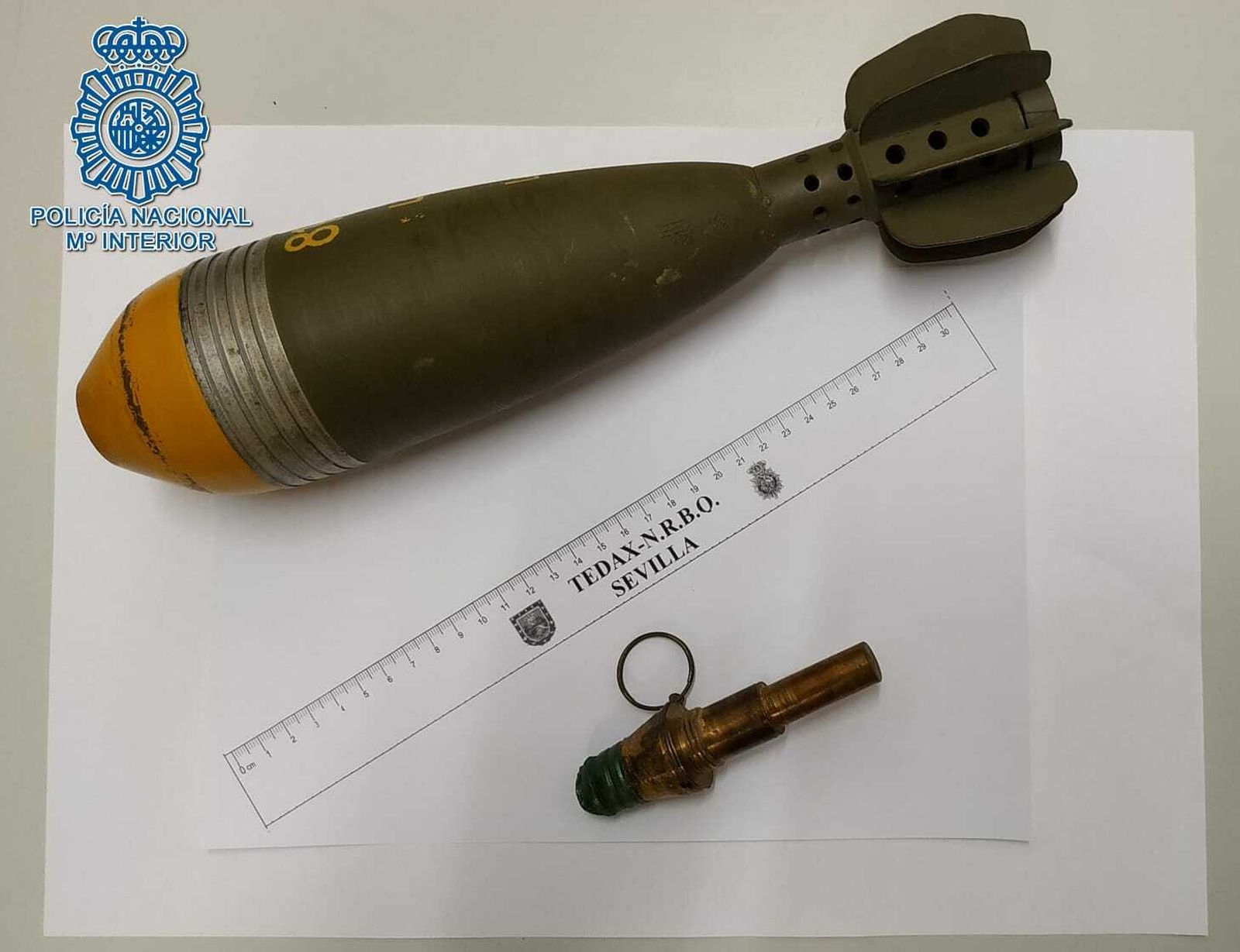 Una imagen de la granada de mortero neutralizada.