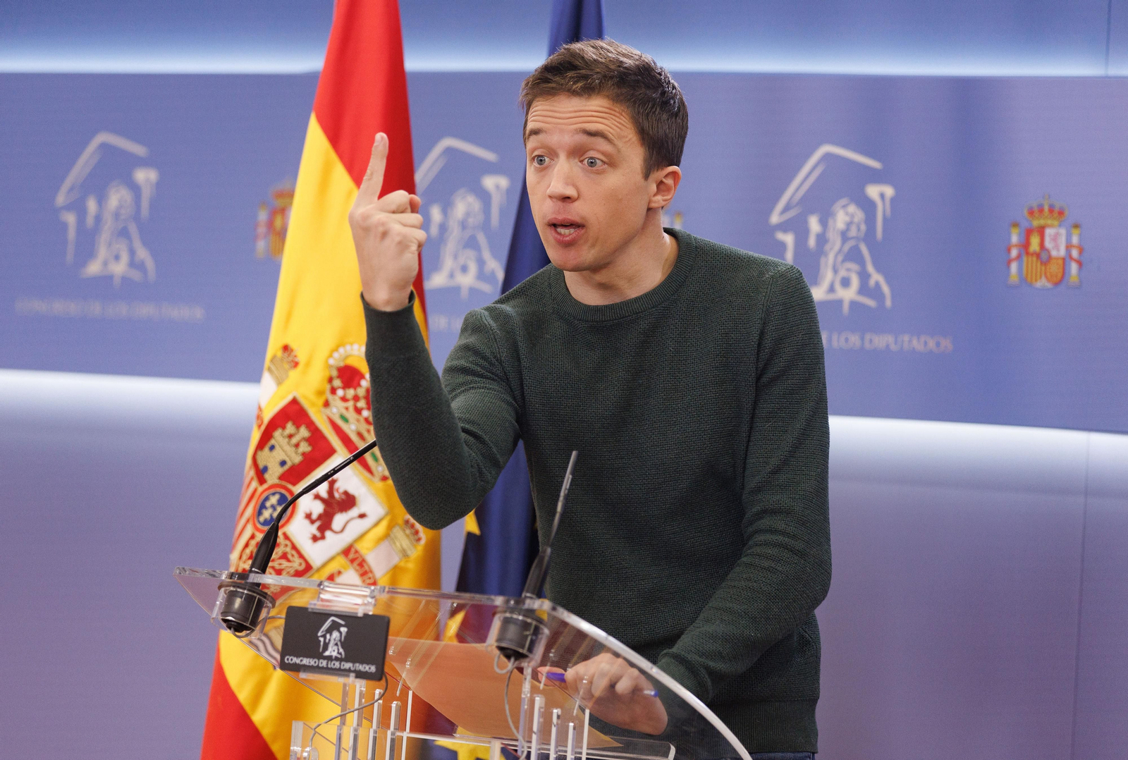 Íñigo Errejón en una intervención en la sala de prensa del Congreso de los Diputados.