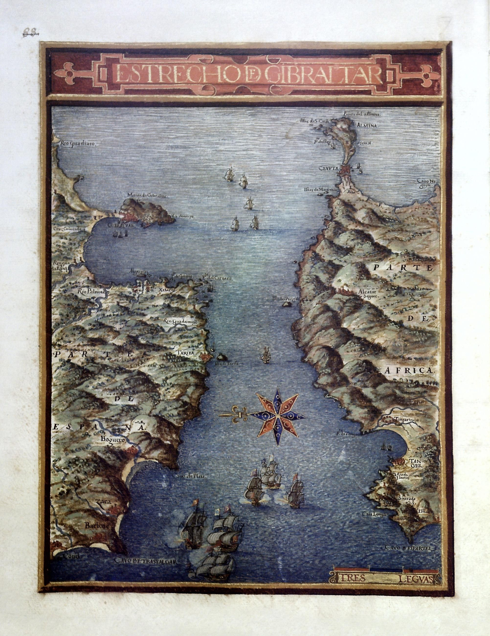 El Estrecho de Gibraltar. Atlas del Rey Planeta. Pedro de Texeira. Año 1634.
