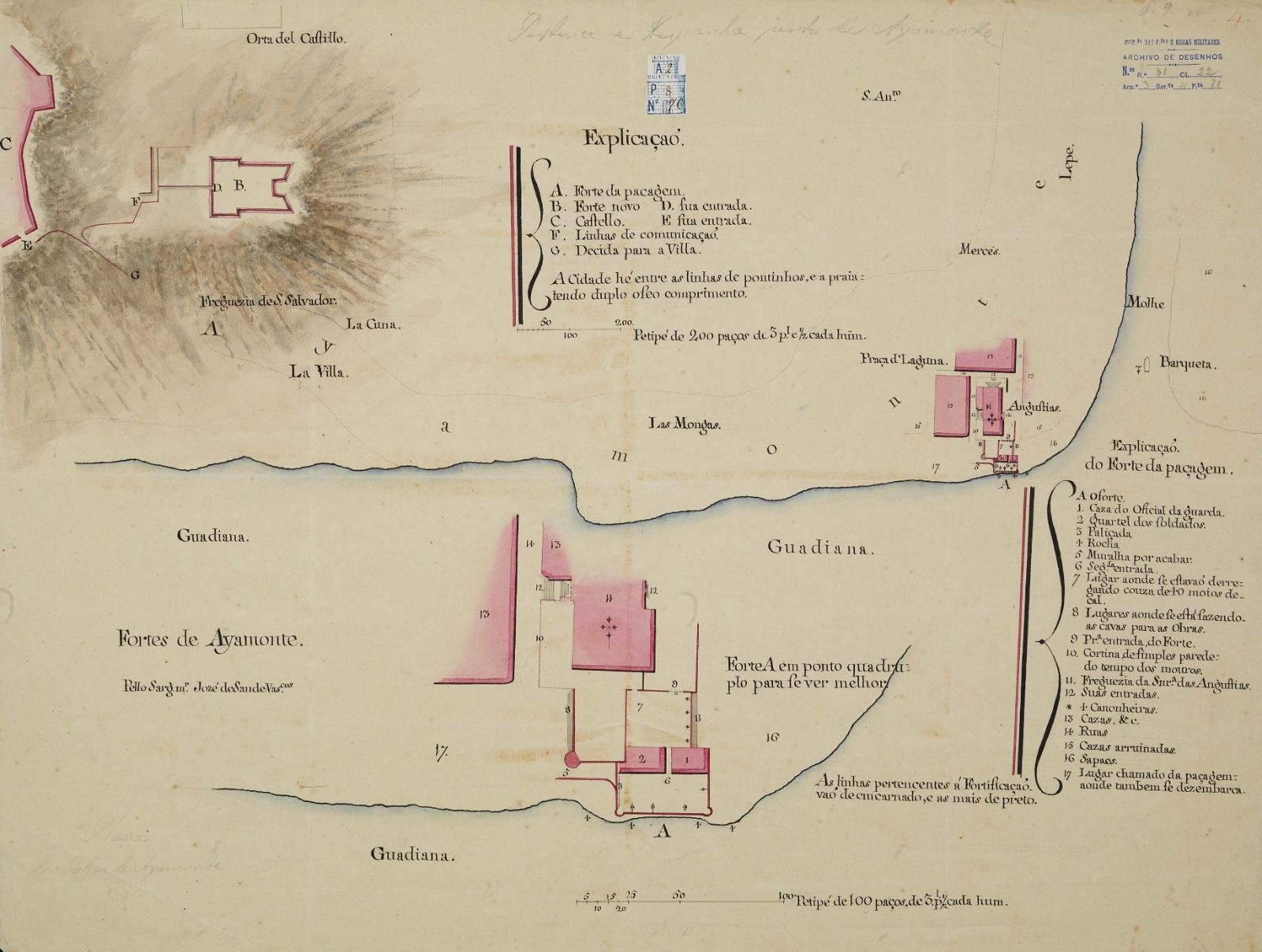 Plano de las fortificaciones militares de Ayamonte, de José de Sande Vasconcelos. GEAEM-DIE, 81-1-8A-96.