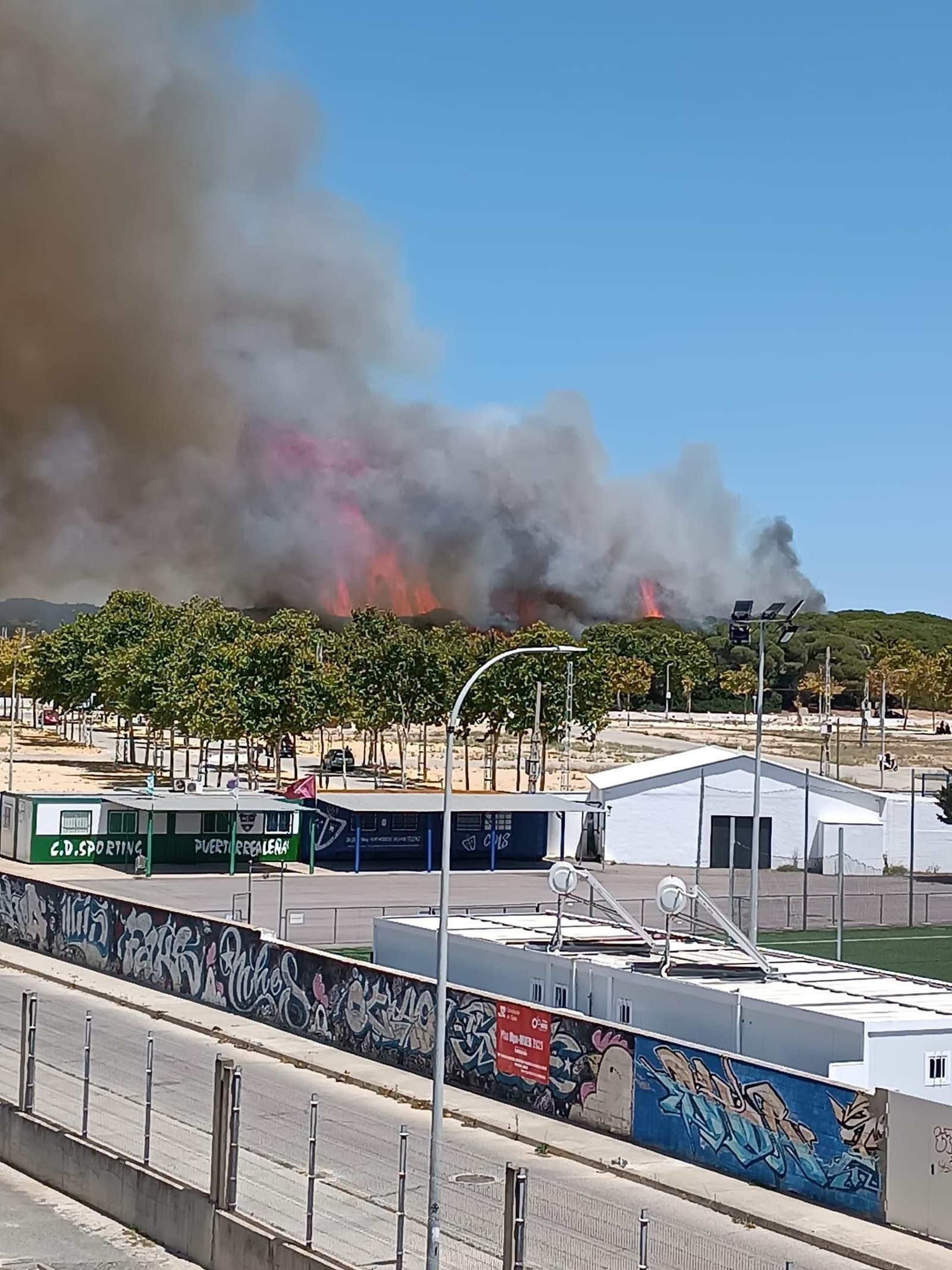 Imágenes del gran incendio de Puerto Real, visible desde la Bahía de Cádiz