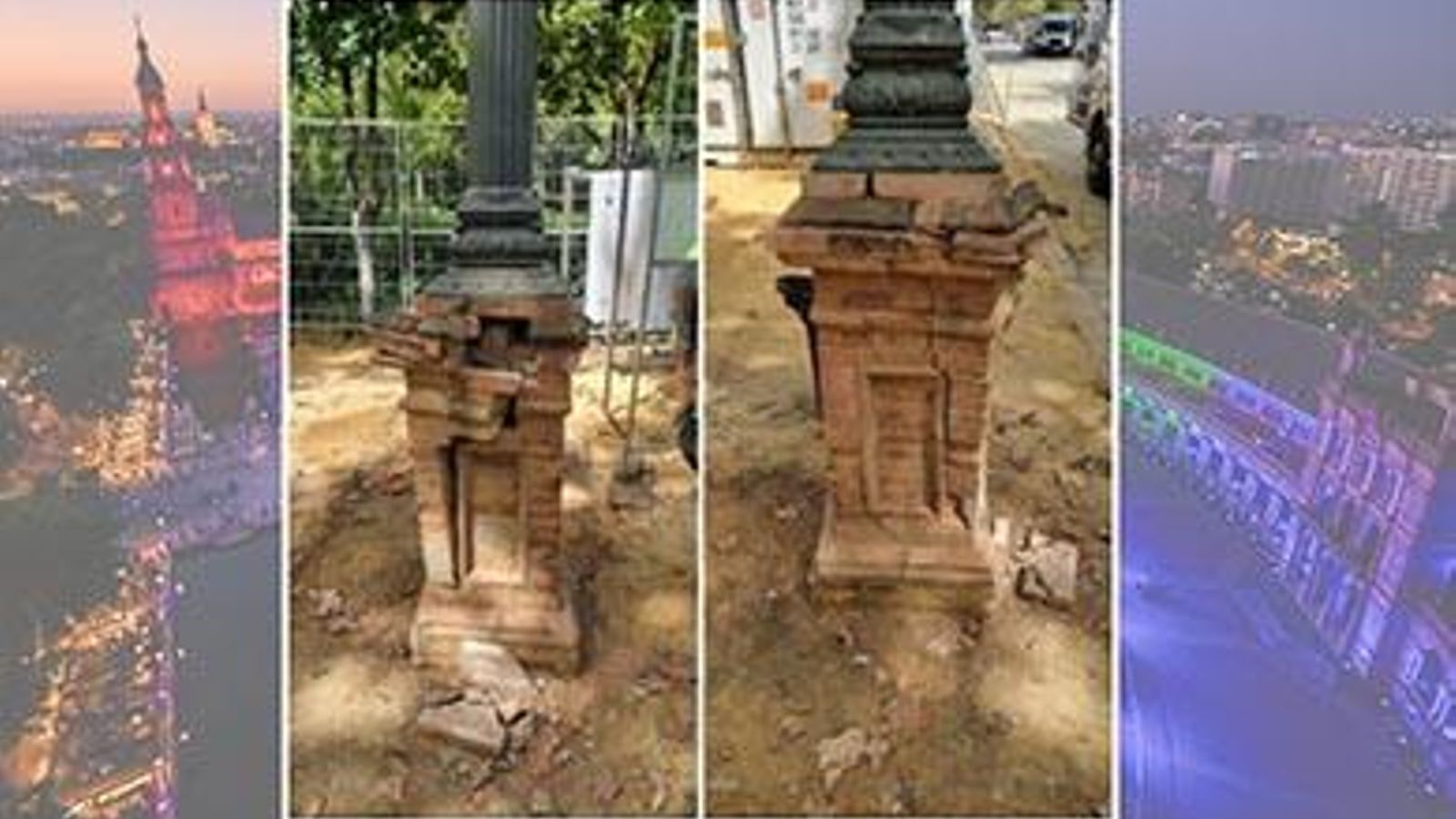 Daños en una de las farolas de la avenida Isabel la Católica derivada de la maniobra de un vehículo auxiliar del festival.
