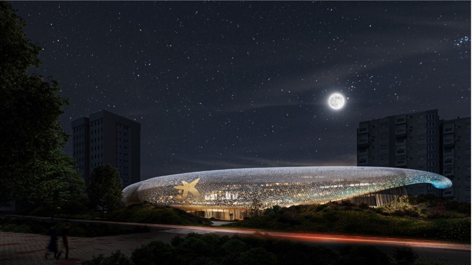 Así se verá el centro cultural CaixaForum de noche.