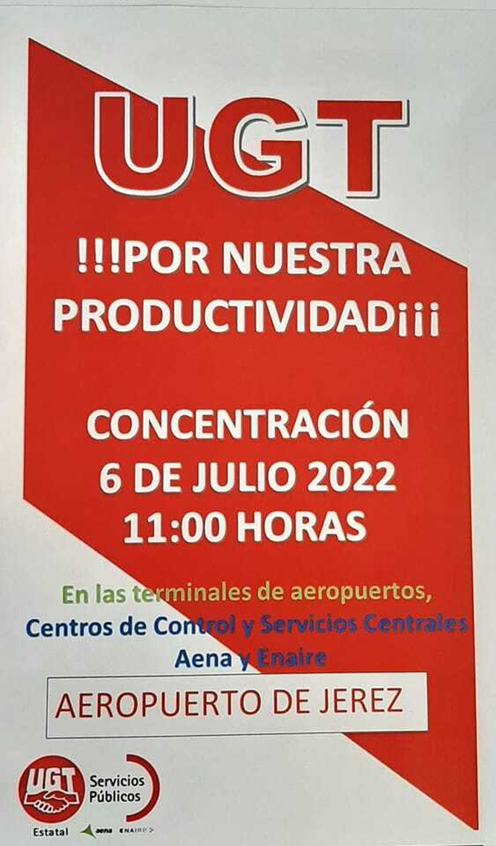 Cartel de la convocatoria de concentración en el aeropuerto de Jerez para este miércoles a las 11 horas