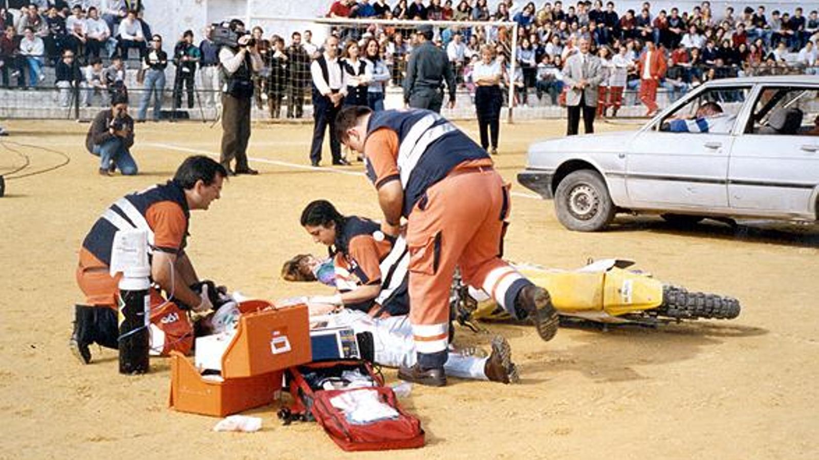 Un simulacro en Puente Genil, en los primeros años del servicio en la provincia.